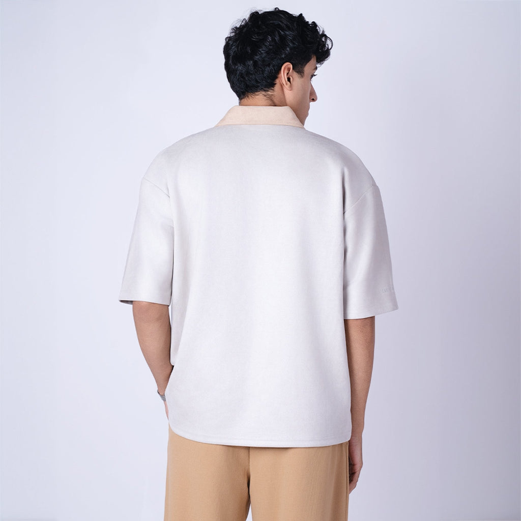 ASH GREY STRIPED SUEDE POLO - Hophead