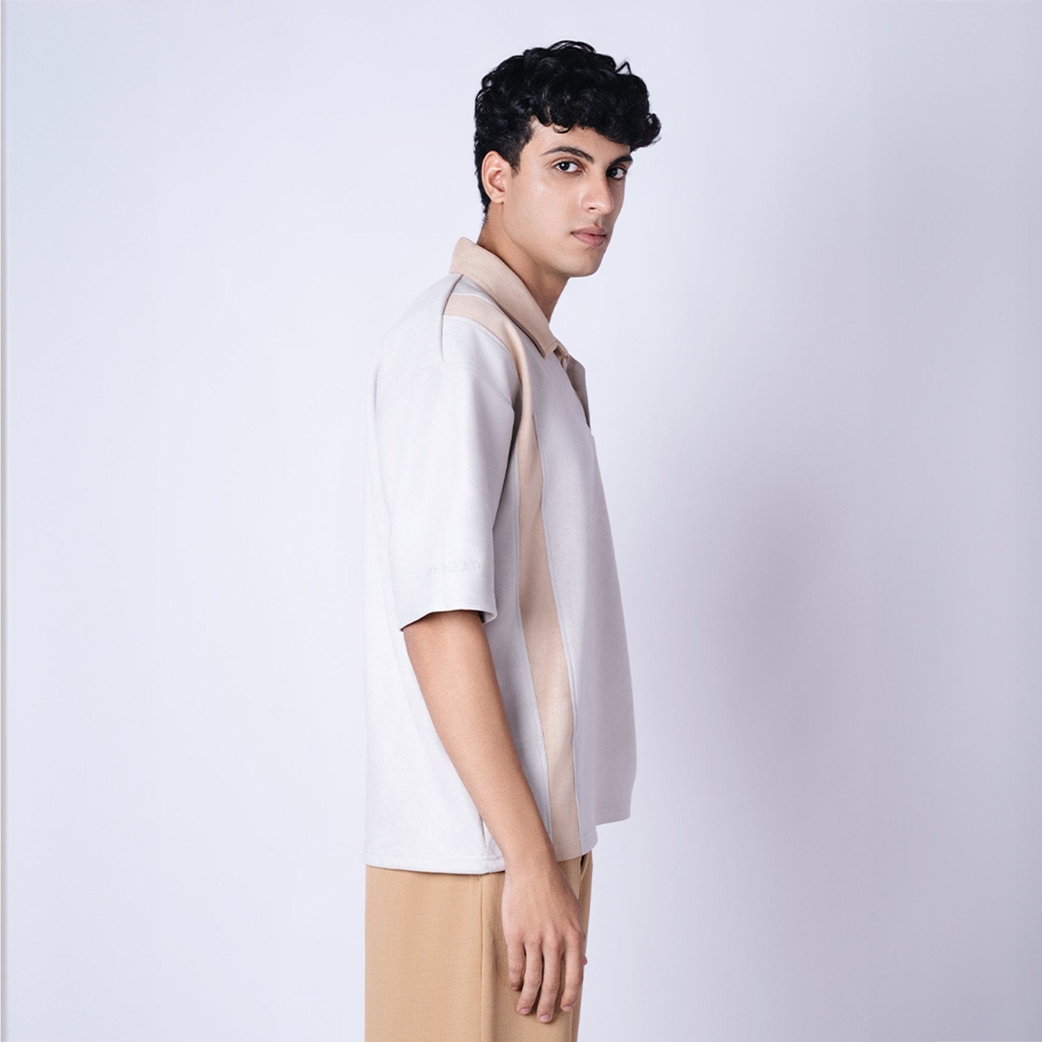 ASH GREY STRIPED SUEDE POLO - Hophead