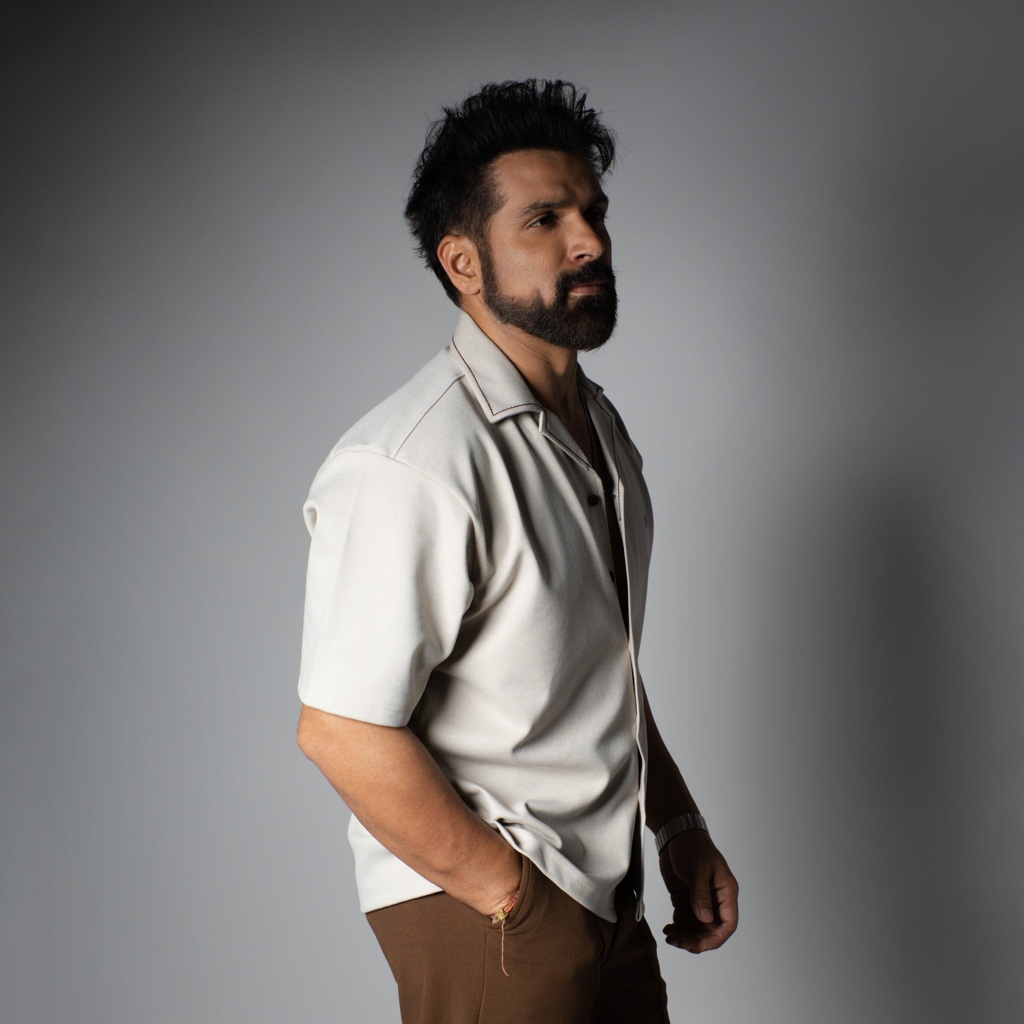 Beige Cuban Collar Shirt - Hophead