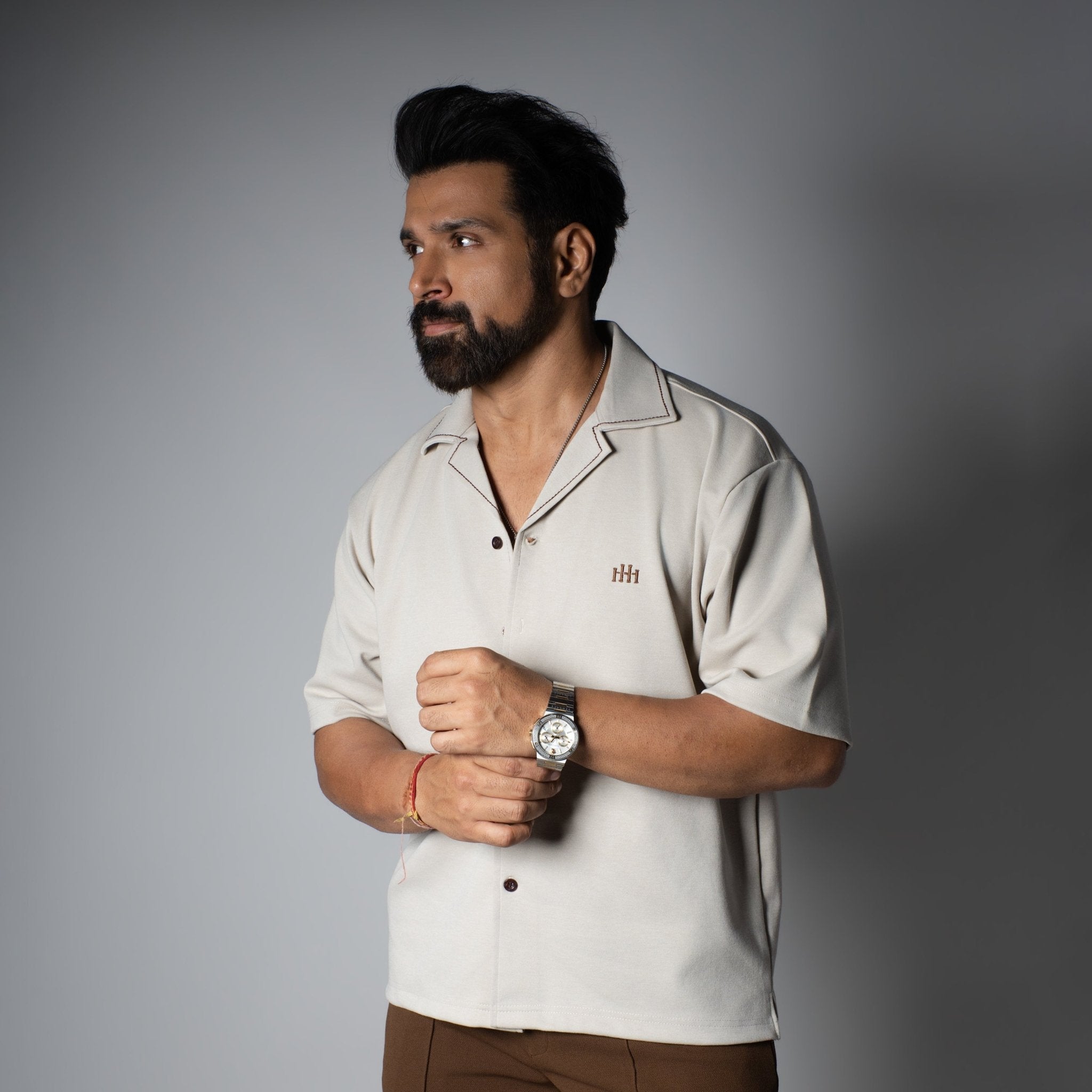 Beige Cuban Collar Shirt - Hophead