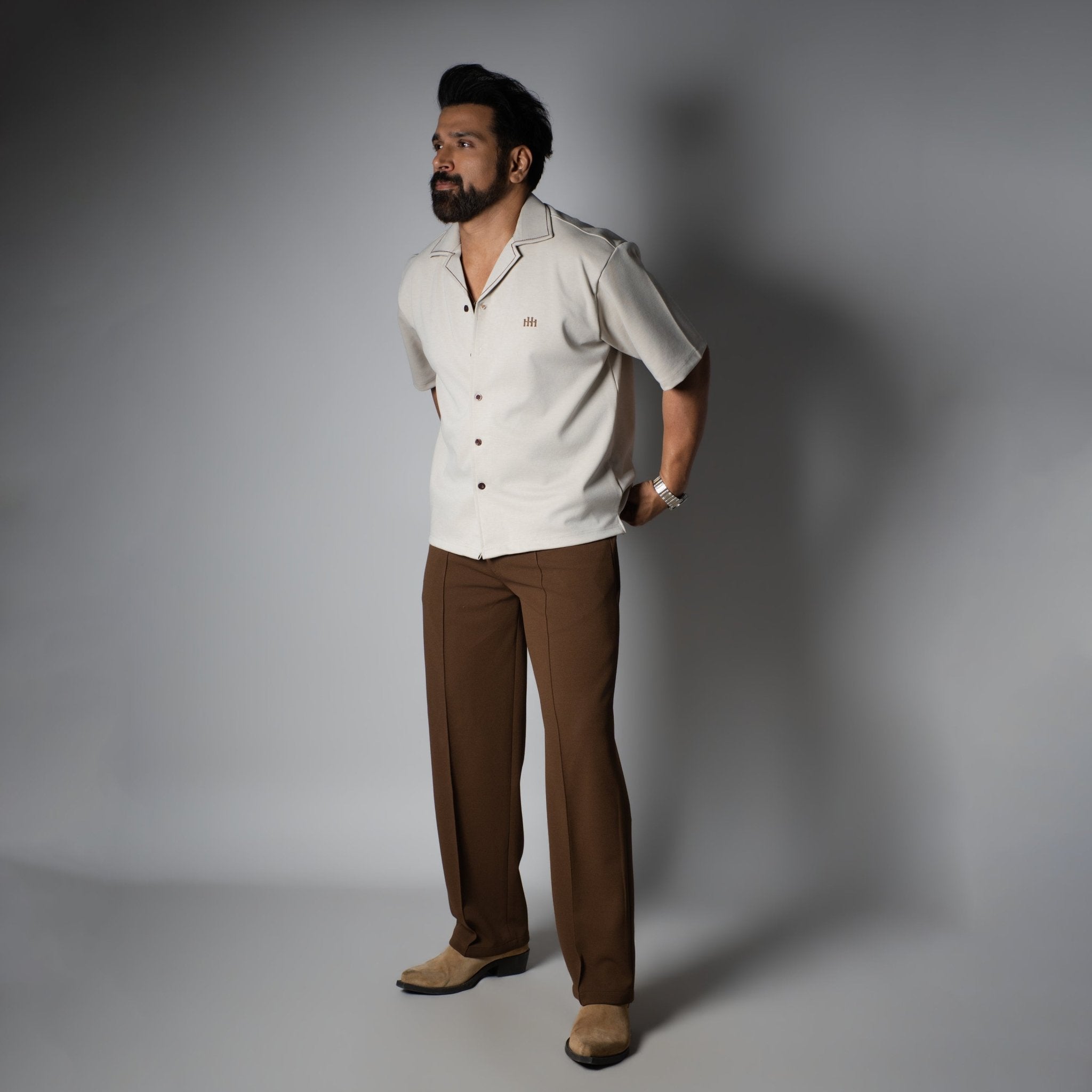 Beige Cuban Collar Shirt - Hophead