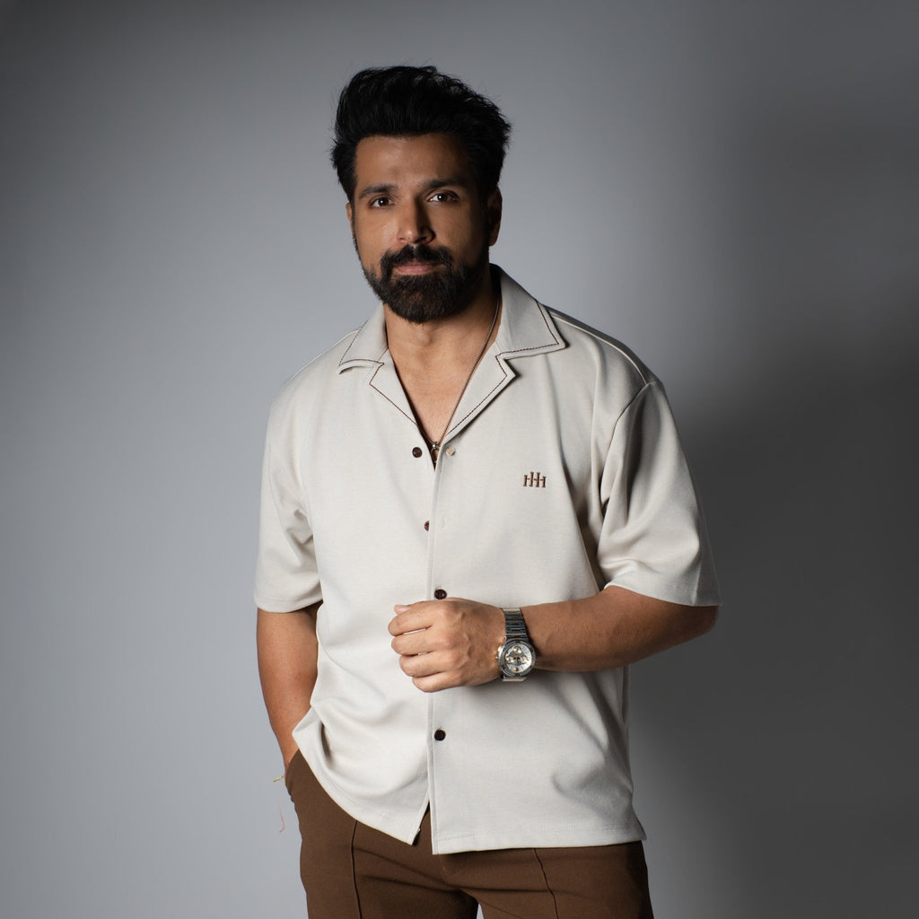 Beige Cuban Collar Shirt - Hophead