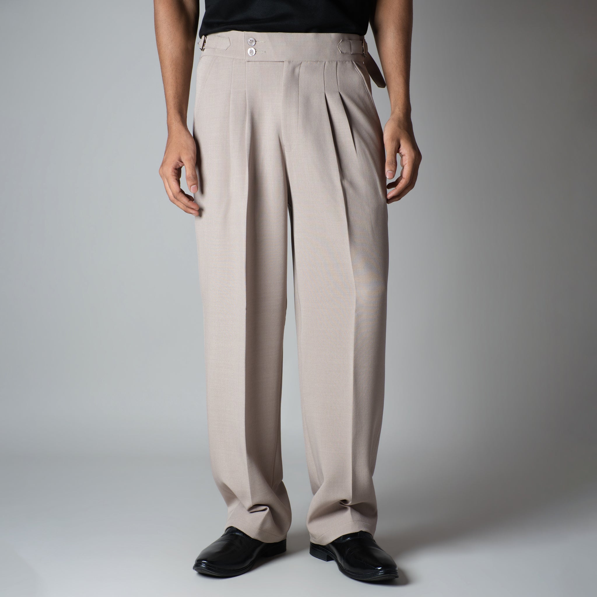 BEIGE DOUBLE PLEAT STRAIGHT FIT TROUSER - Hophead