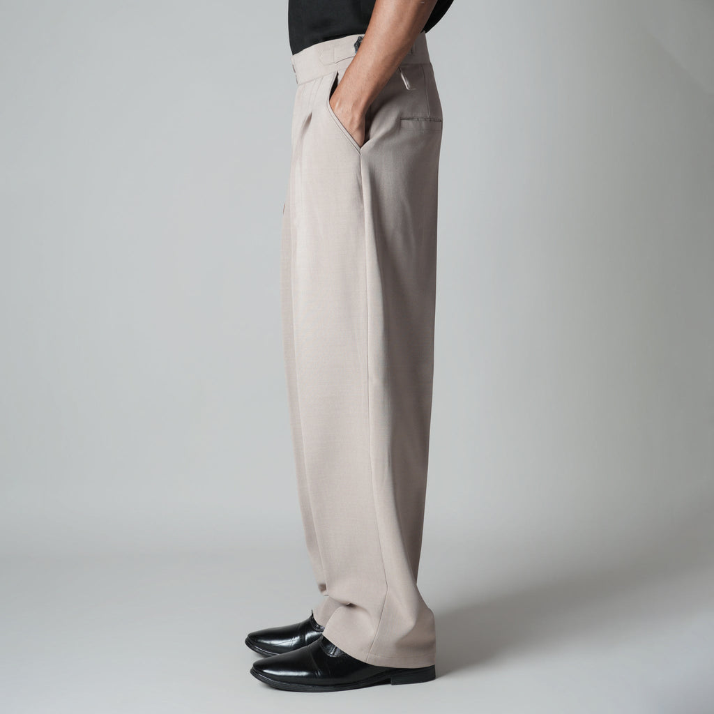 BEIGE DOUBLE PLEAT STRAIGHT FIT TROUSER - Hophead