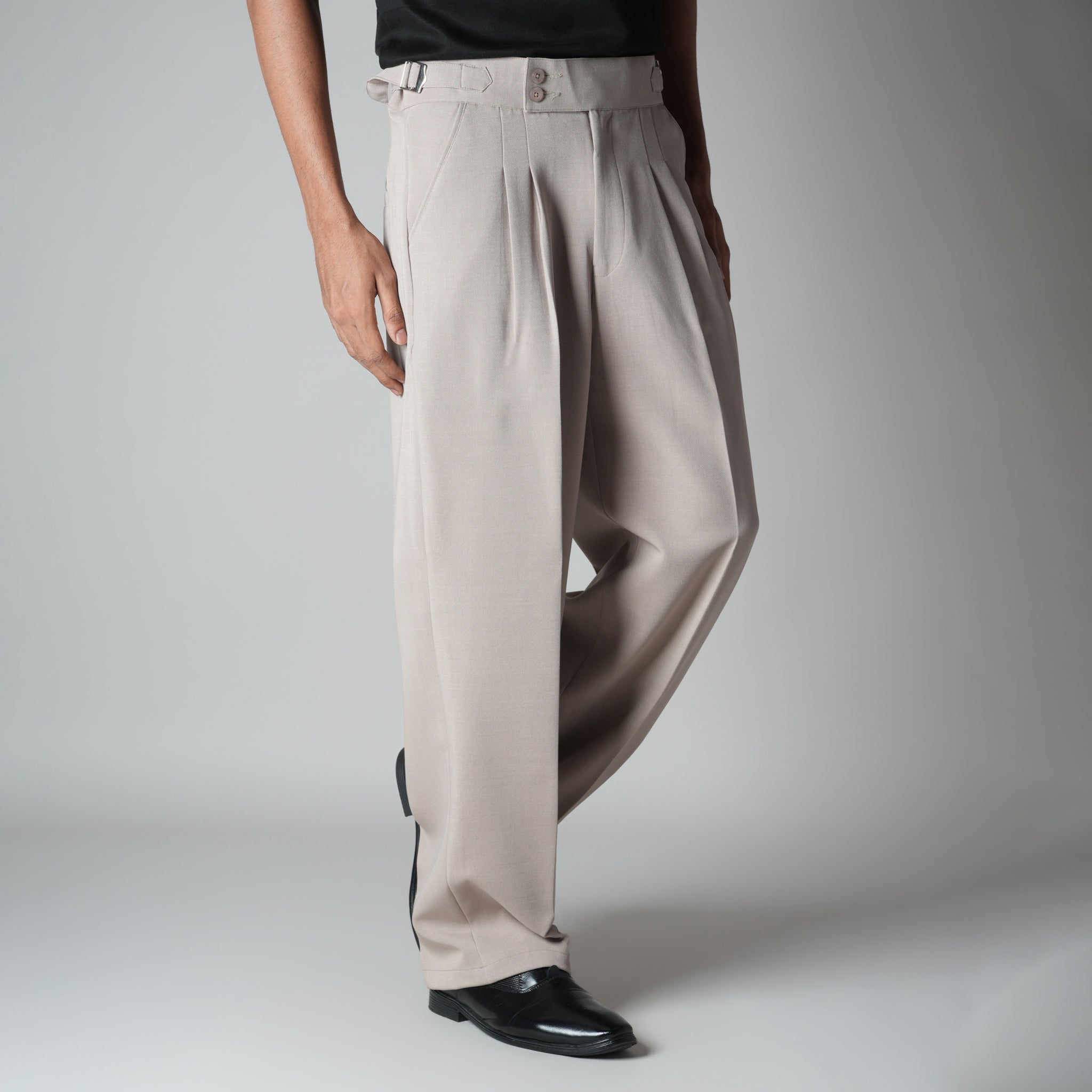 BEIGE DOUBLE PLEAT STRAIGHT FIT TROUSER - Hophead
