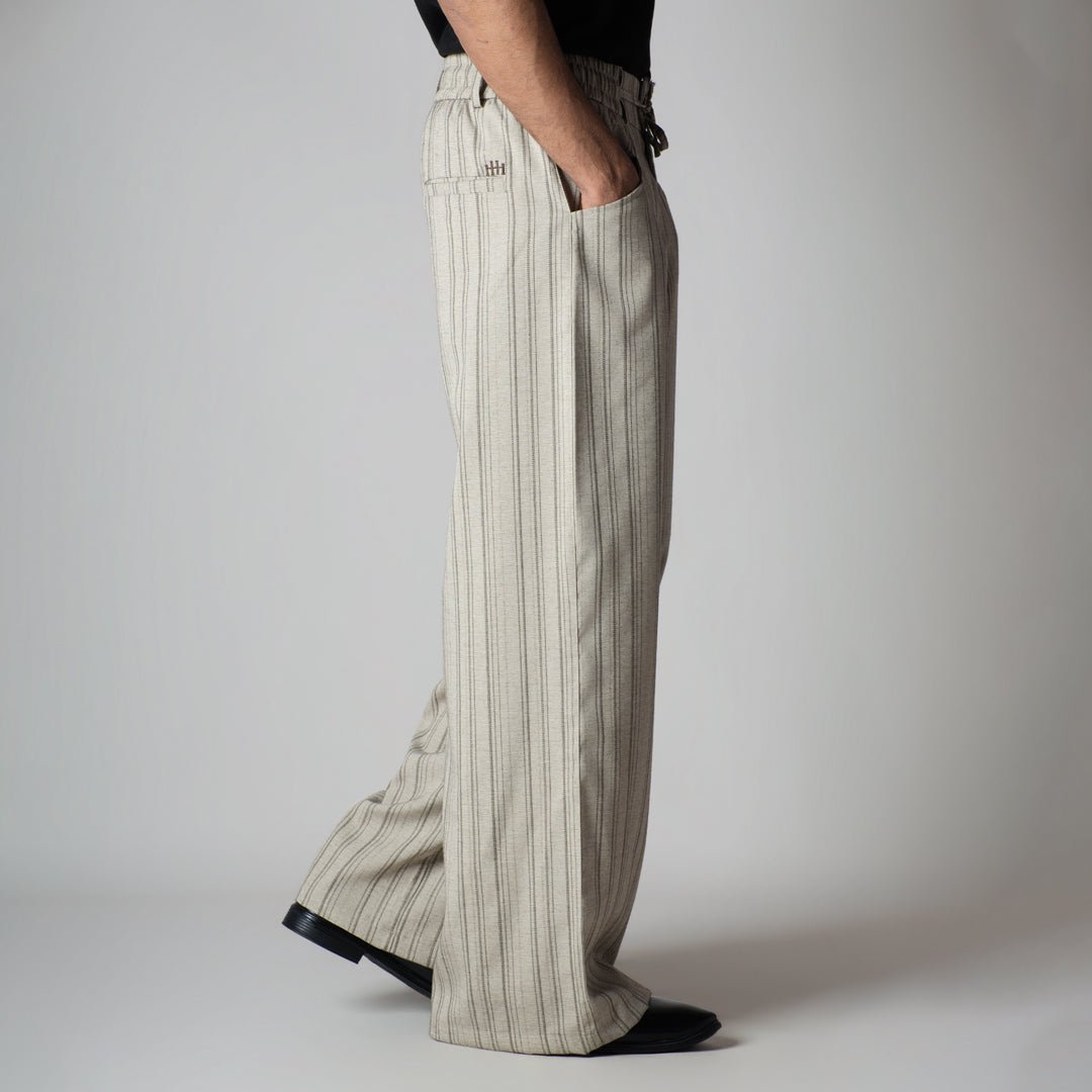 BEIGE PINSTRIPE WIDE PANTS - Hophead