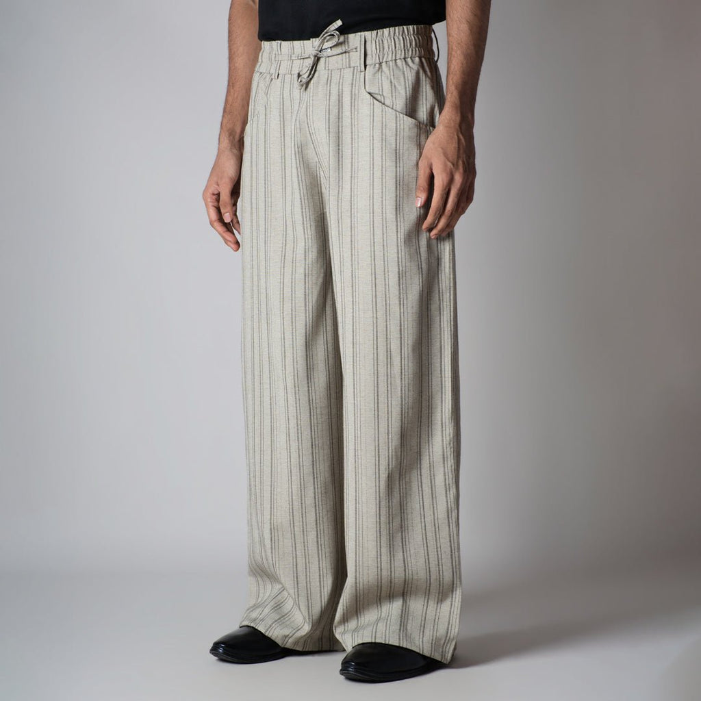 BEIGE PINSTRIPE WIDE PANTS - Hophead