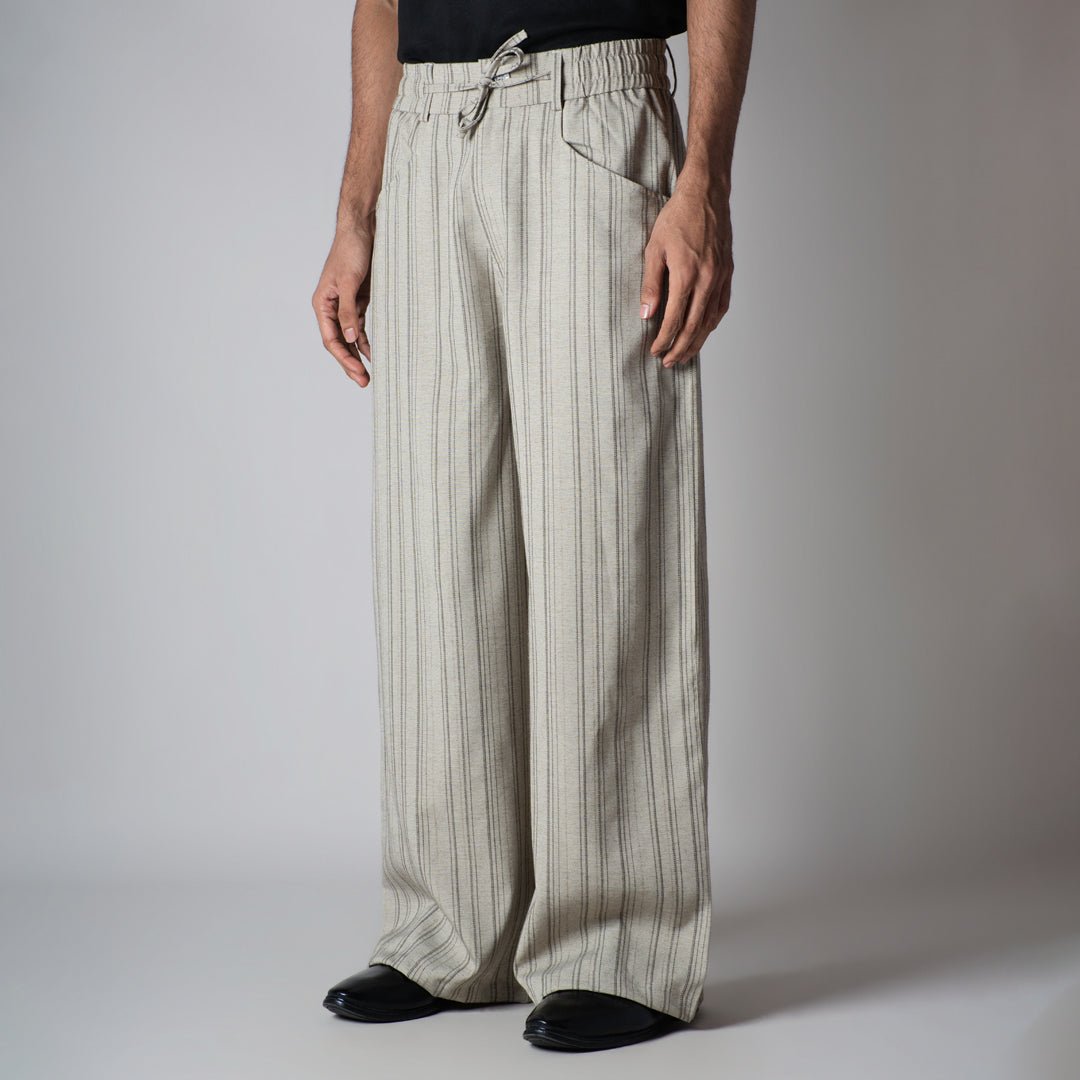 BEIGE PINSTRIPE WIDE PANTS - Hophead