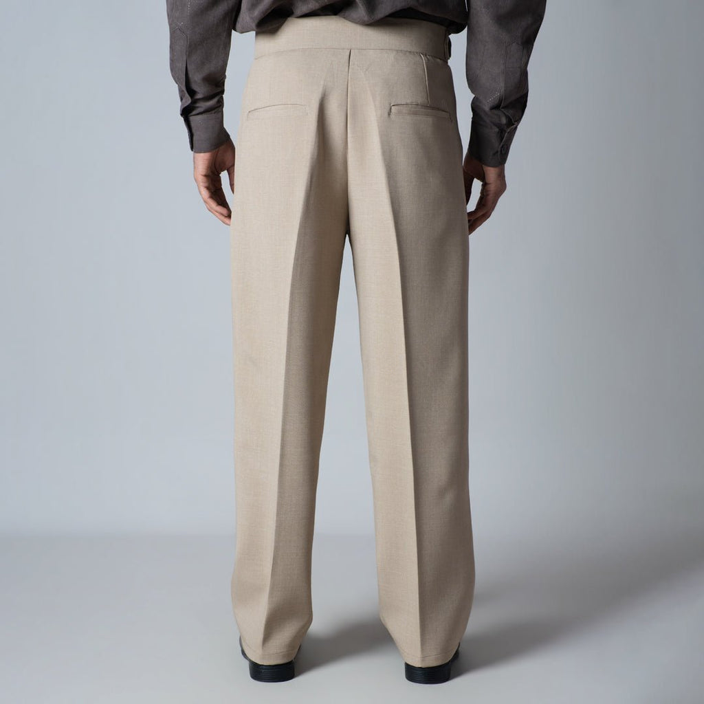 BEIGE TEXTURED D - RING ITALIAN STYLE TROUSER - Hophead
