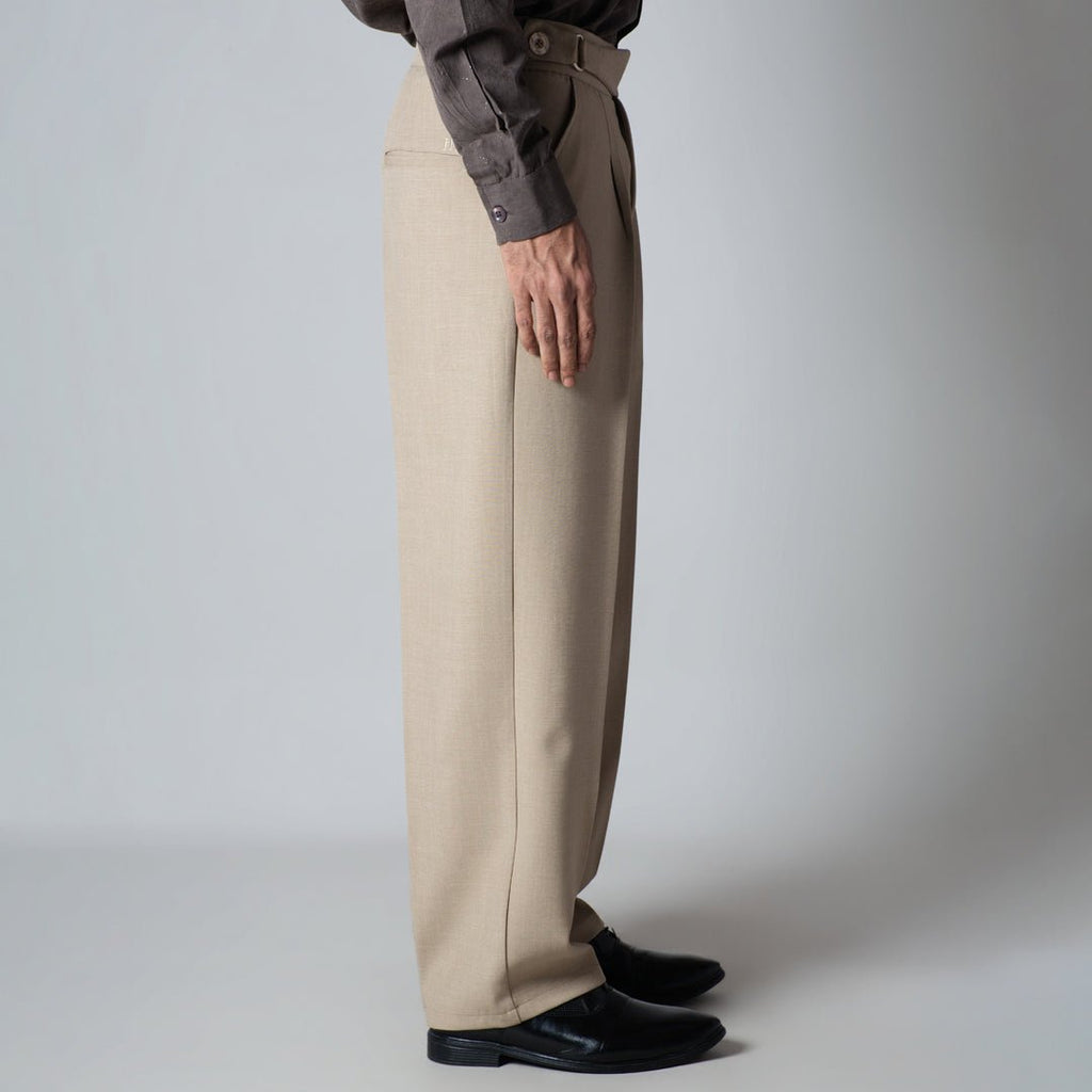 BEIGE TEXTURED D - RING ITALIAN STYLE TROUSER - Hophead