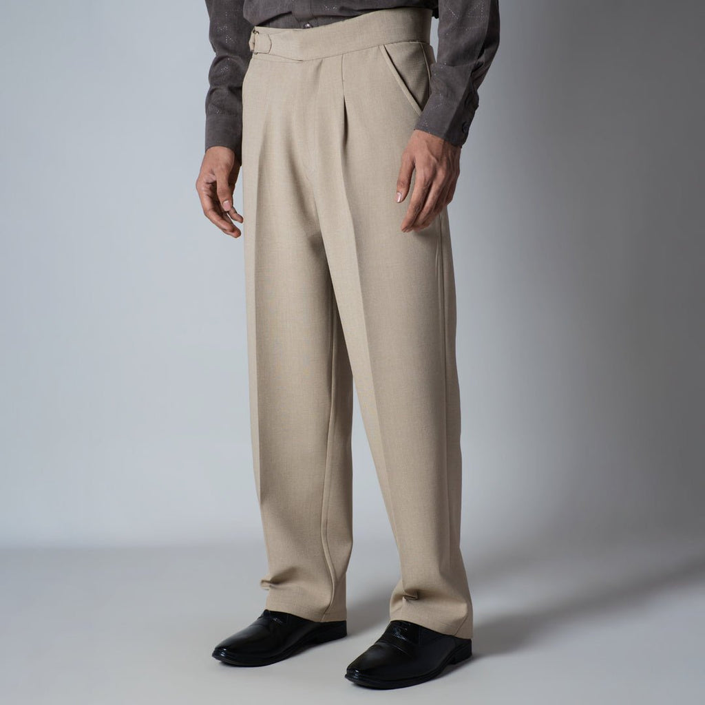 BEIGE TEXTURED D - RING ITALIAN STYLE TROUSER - Hophead