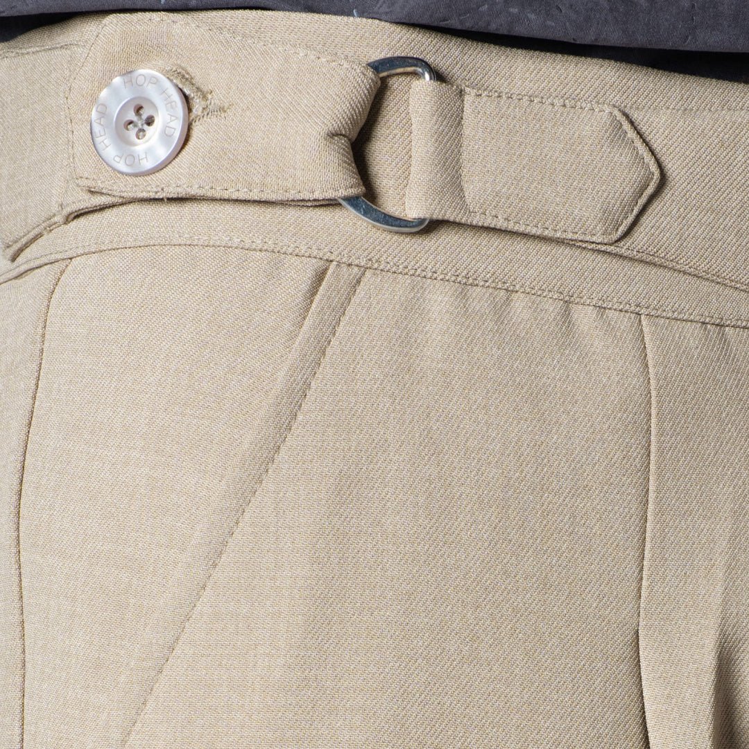 BEIGE TEXTURED D - RING ITALIAN STYLE TROUSER - Hophead