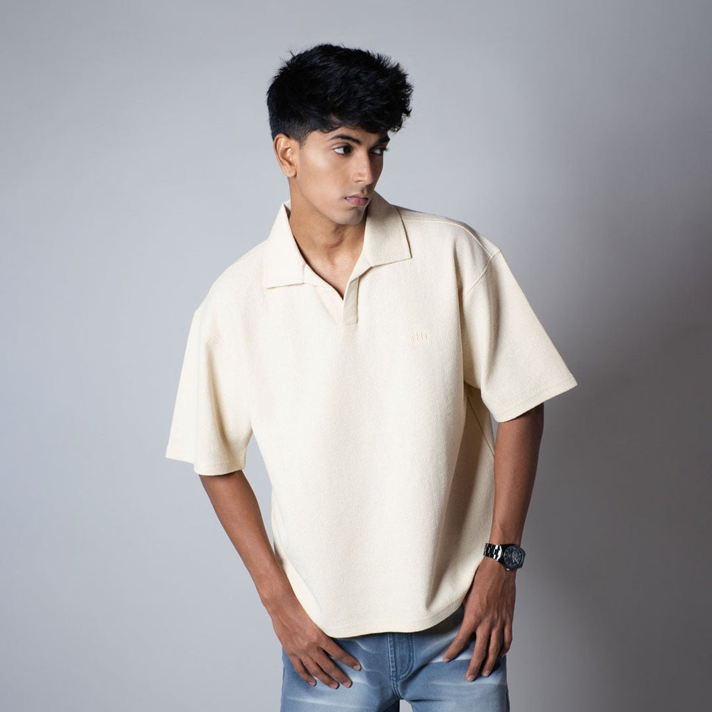 BEIGE TEXTURED POLO - Hophead