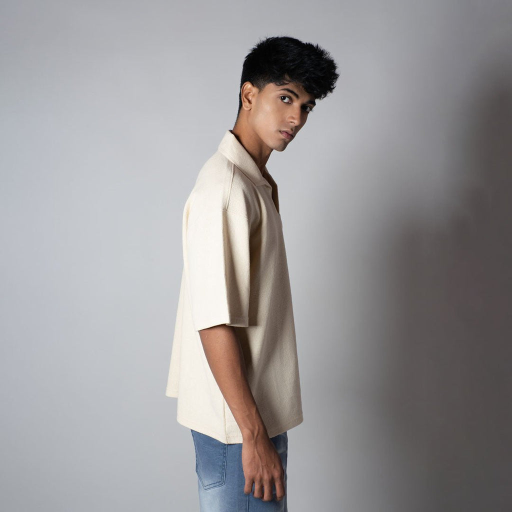 BEIGE TEXTURED POLO - Hophead