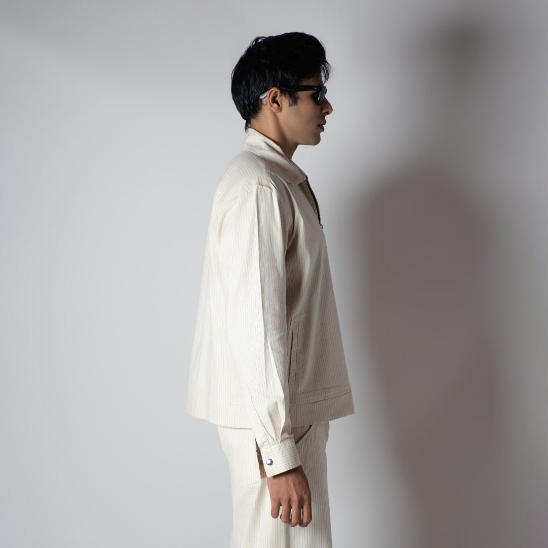 BEIGE VERTICAL STRIPED ZIPPER JACKET - Hophead