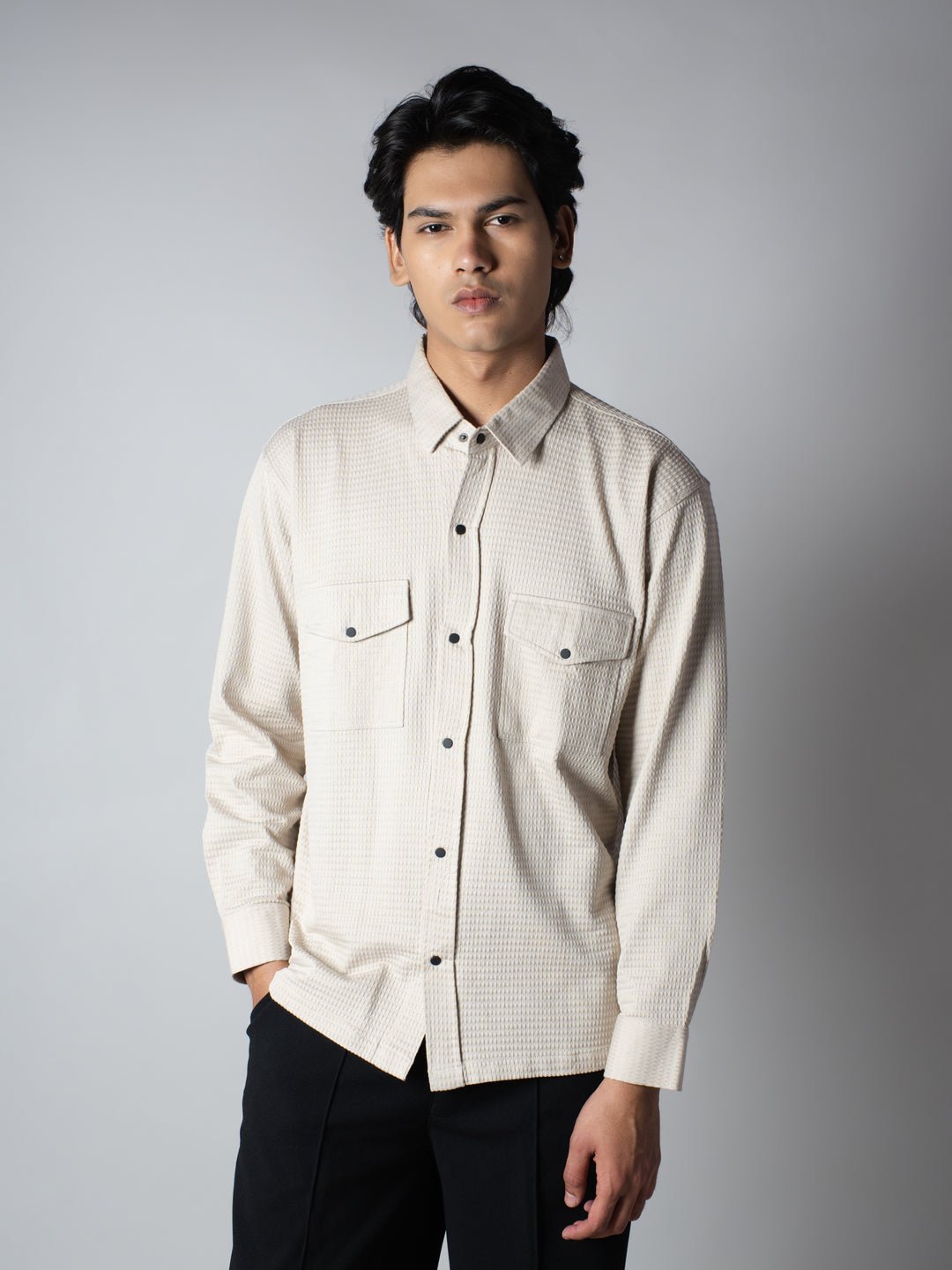 Beige Waffle Double Pocket Shirt - Hophead