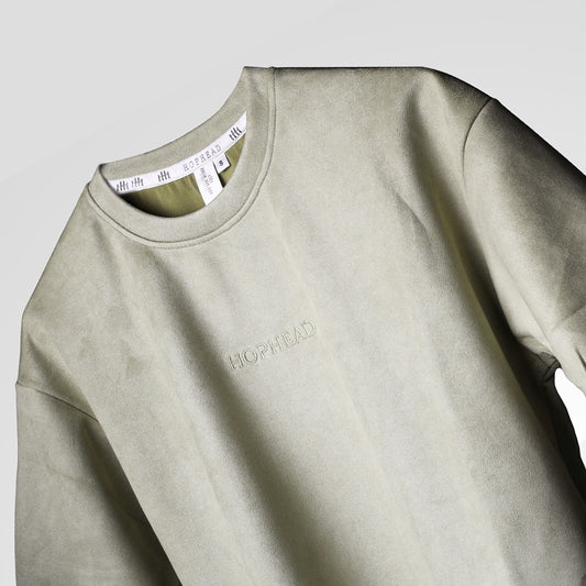 MOSS GREEN EMBROIDERED SUEDE T-SHIRT