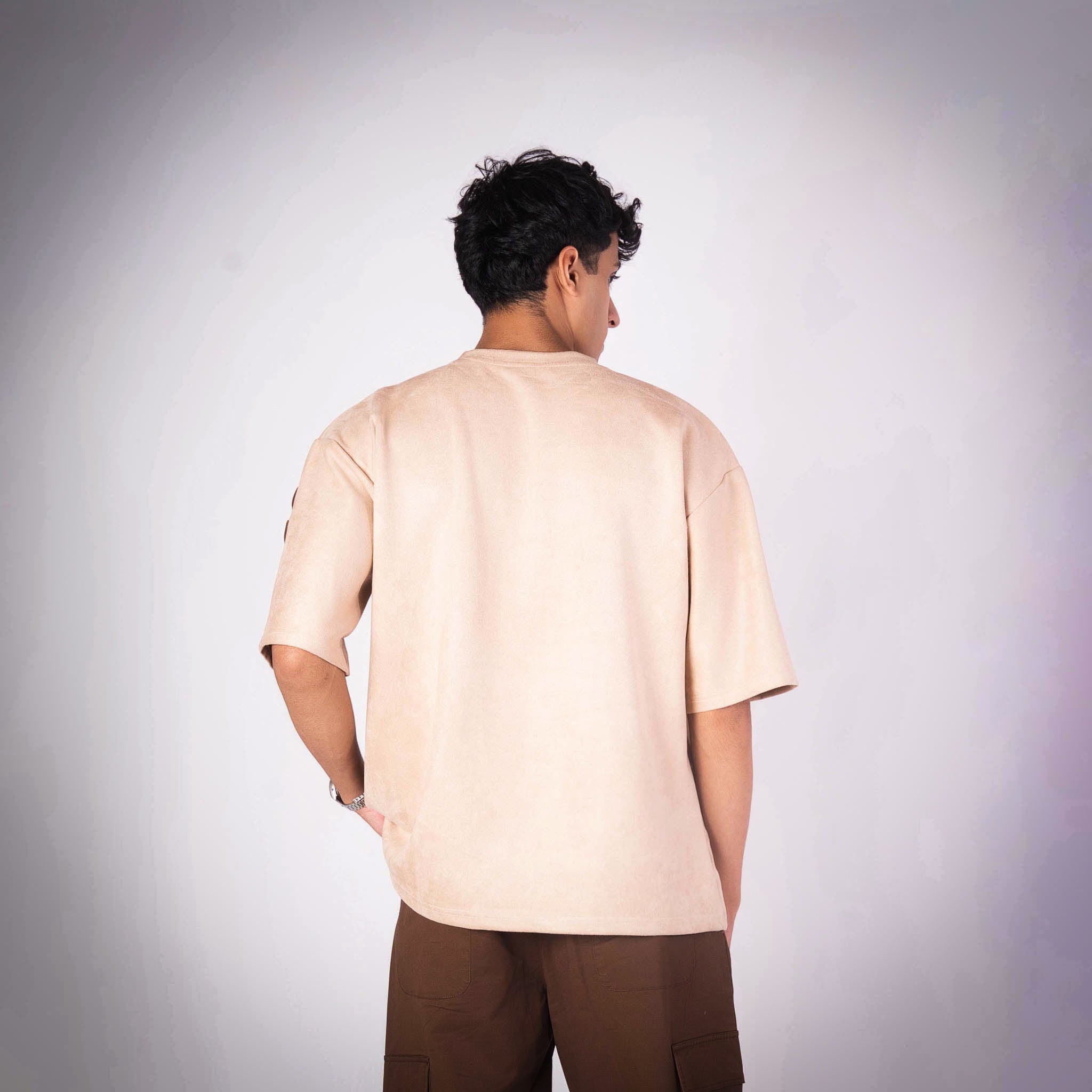 BISQUE STRIPED SHOULDER SUEDE T - SHIRT - Hophead