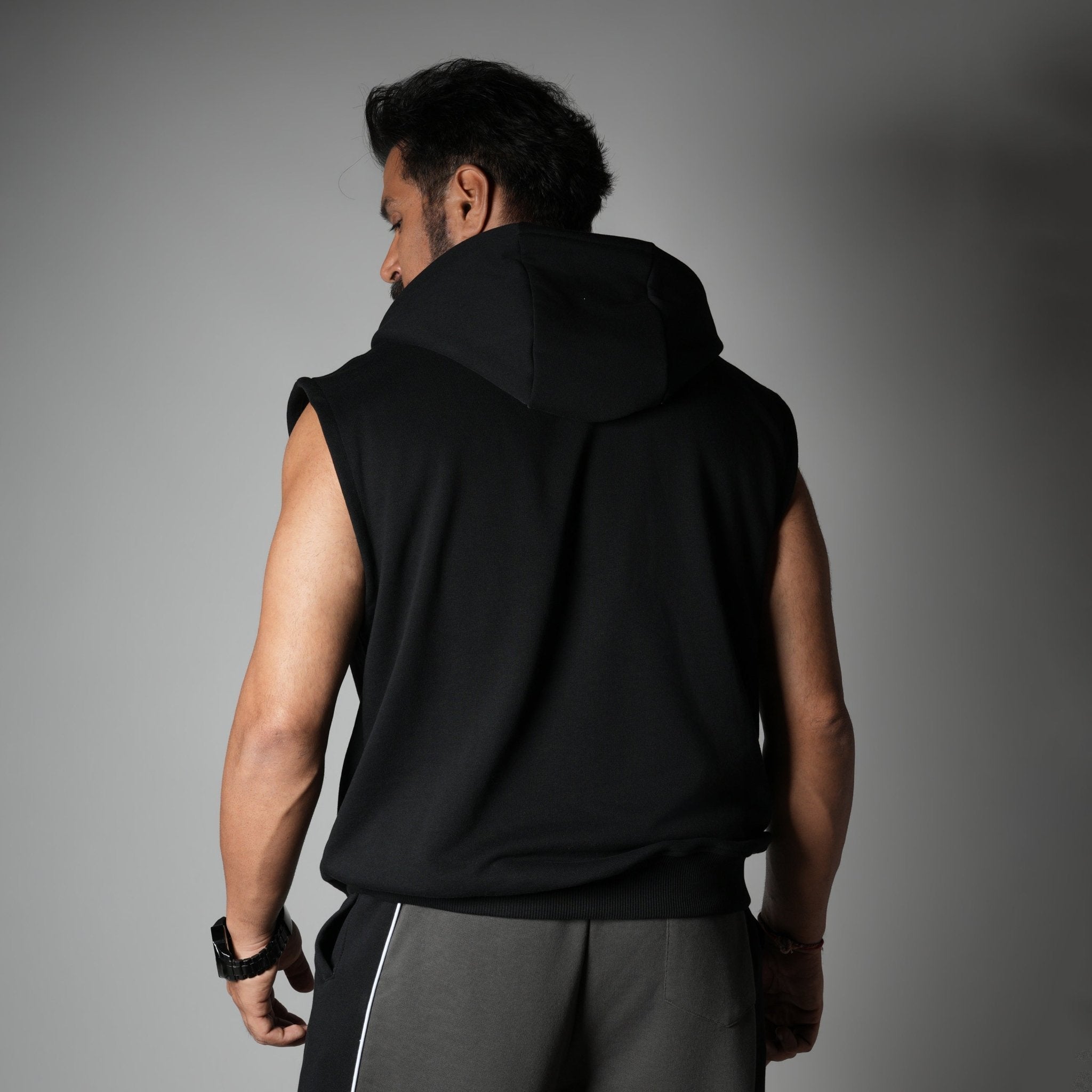 BLACK AXIS SLEEVELESS HOODIE - Hophead