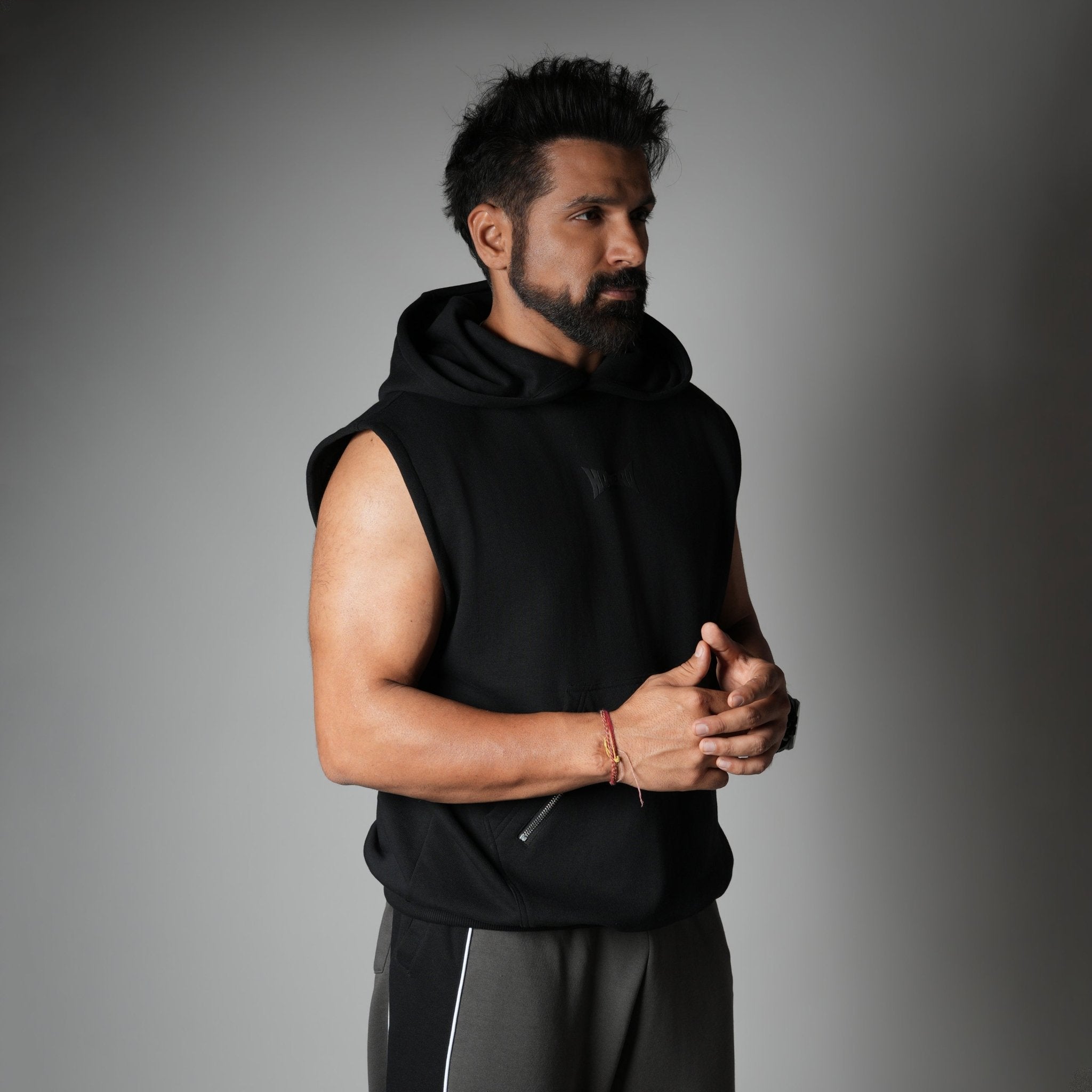 BLACK AXIS SLEEVELESS HOODIE - Hophead