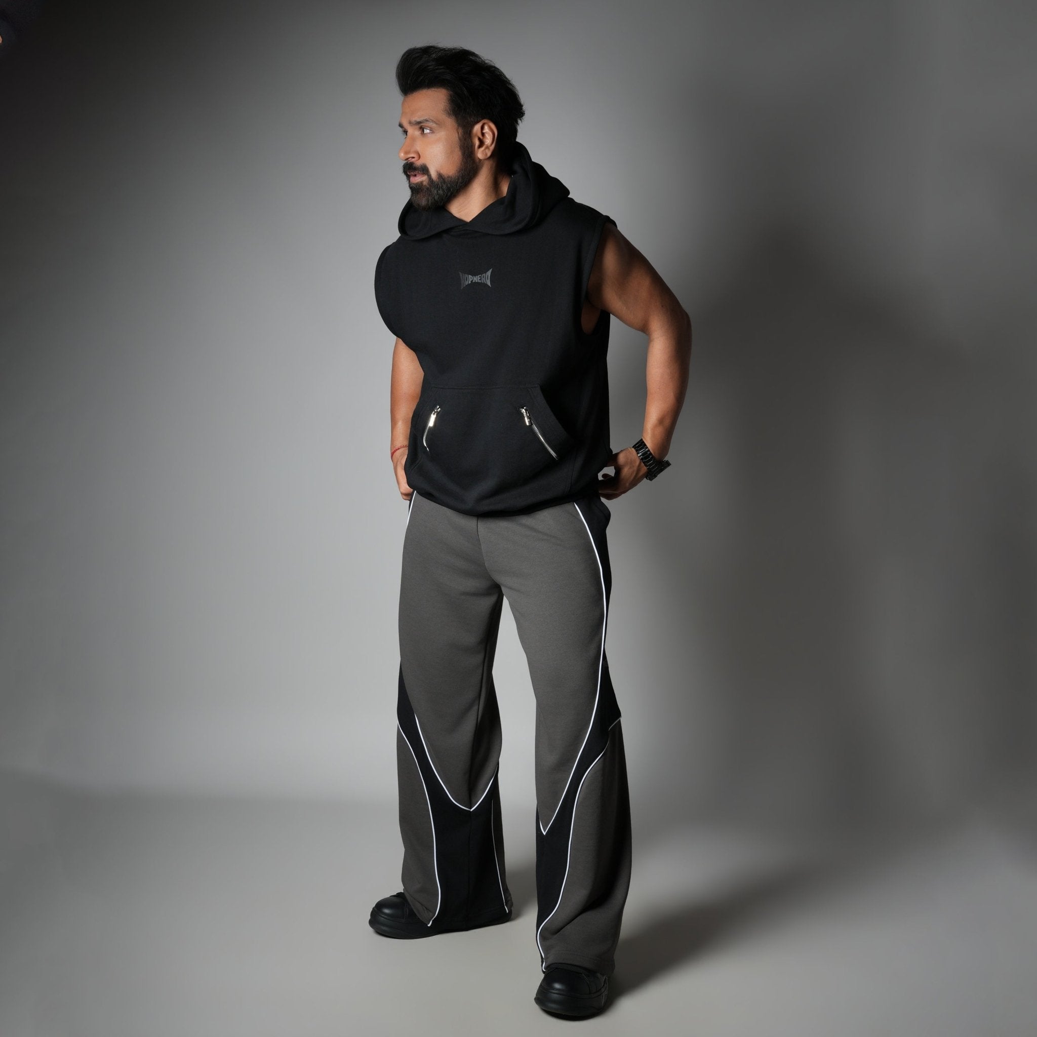 BLACK AXIS SLEEVELESS HOODIE - Hophead
