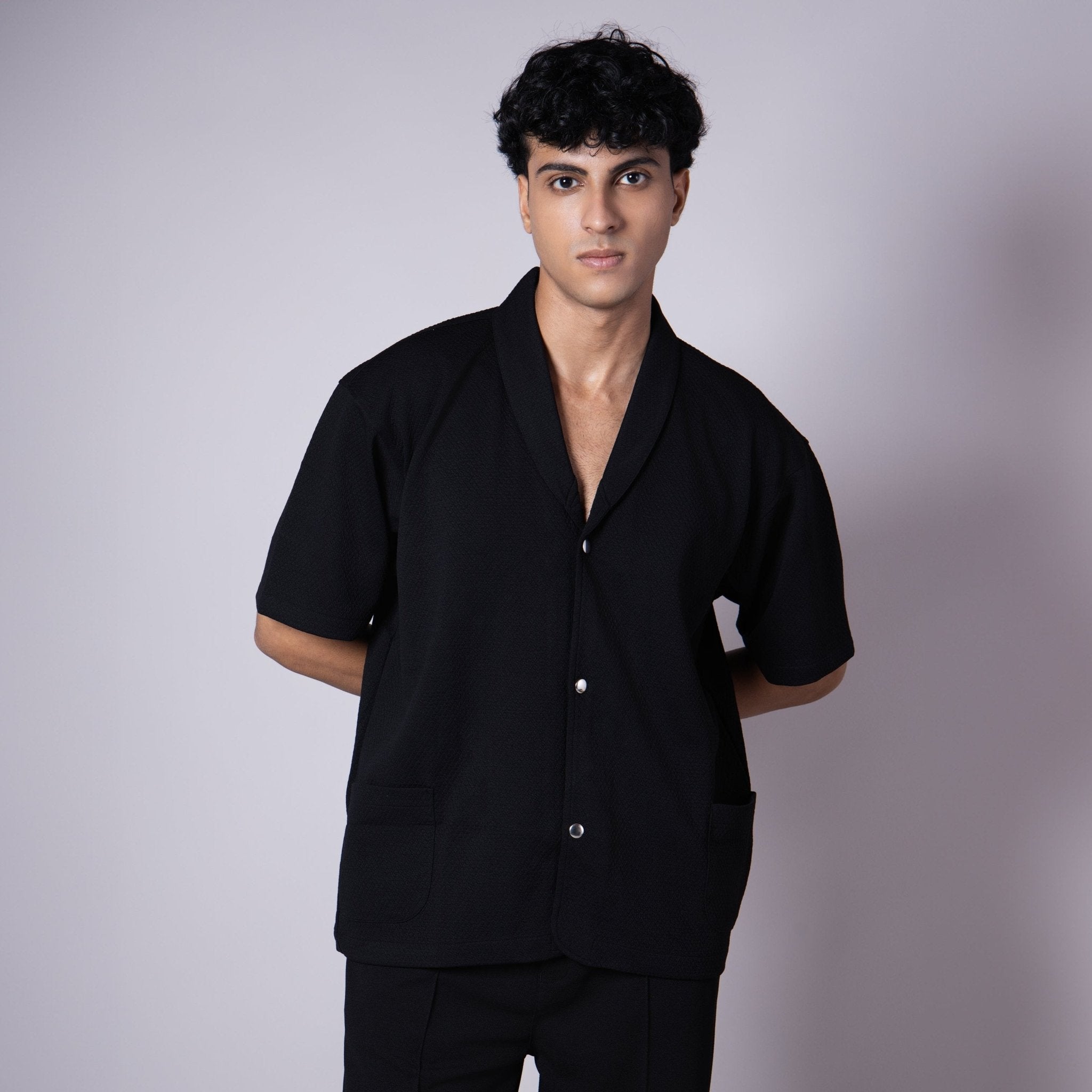 BLACK BLAZER COLLARED SHIRT - Hophead