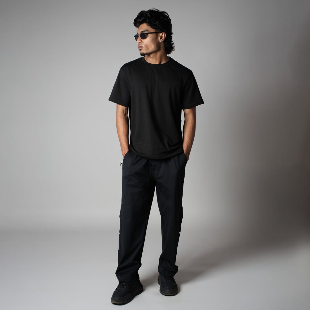 BLACK BUTTON DOWN CARGO SWEATPANTS - Hophead