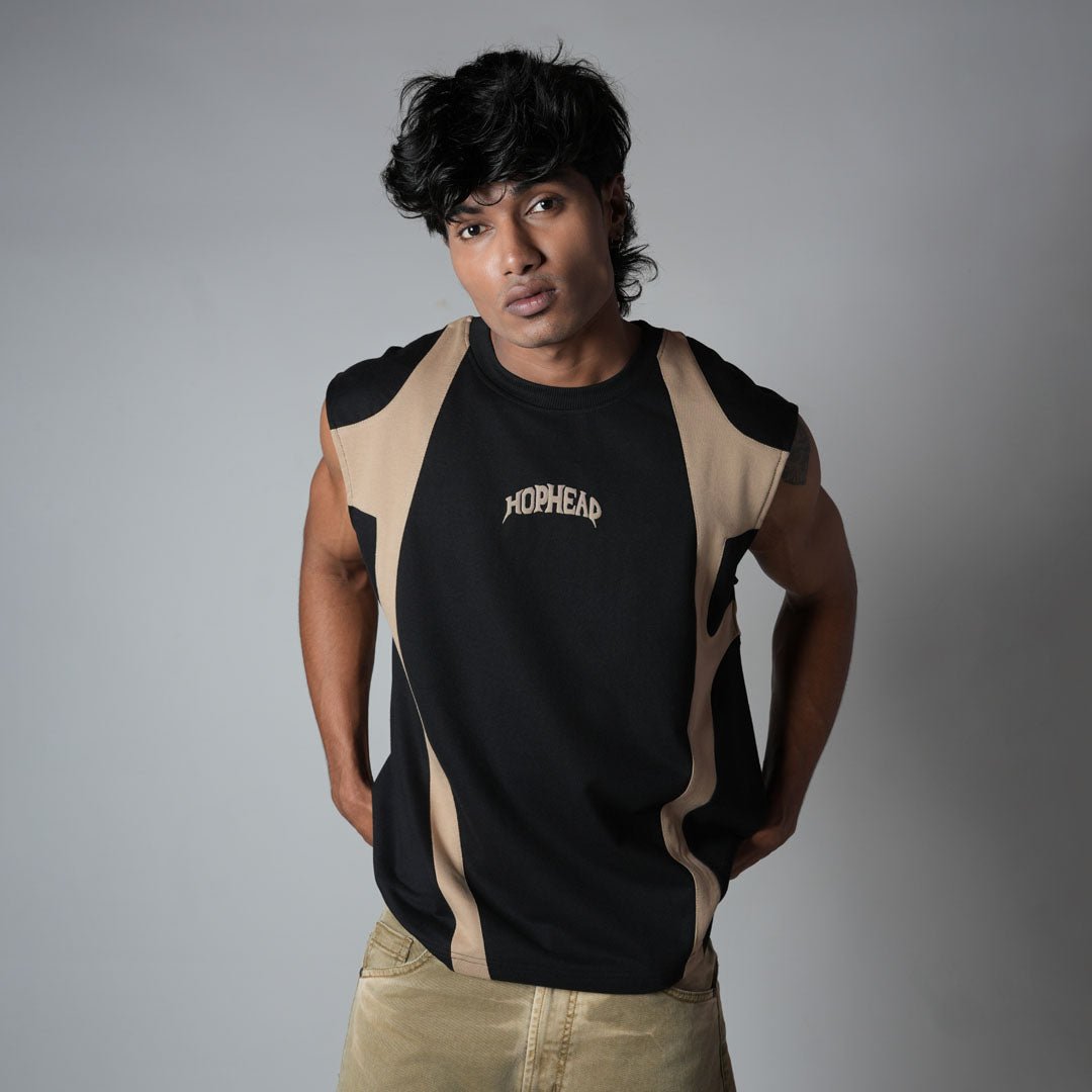 BLACK CUT & SEW SLEEVELESS T - SHIRT - Hophead