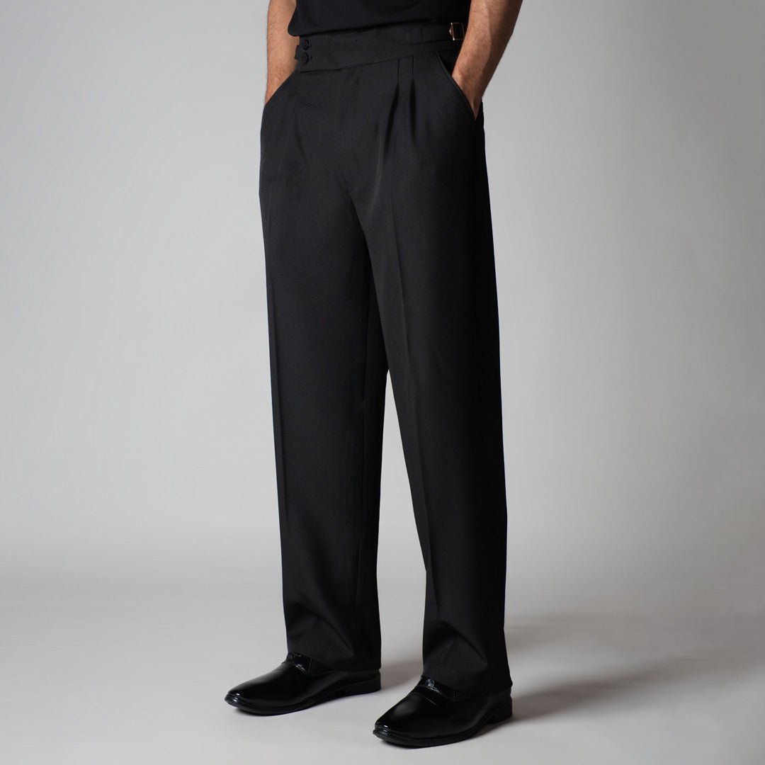 BLACK DOUBLE PLEAT STRAIGHT FIT TROUSER - Hophead
