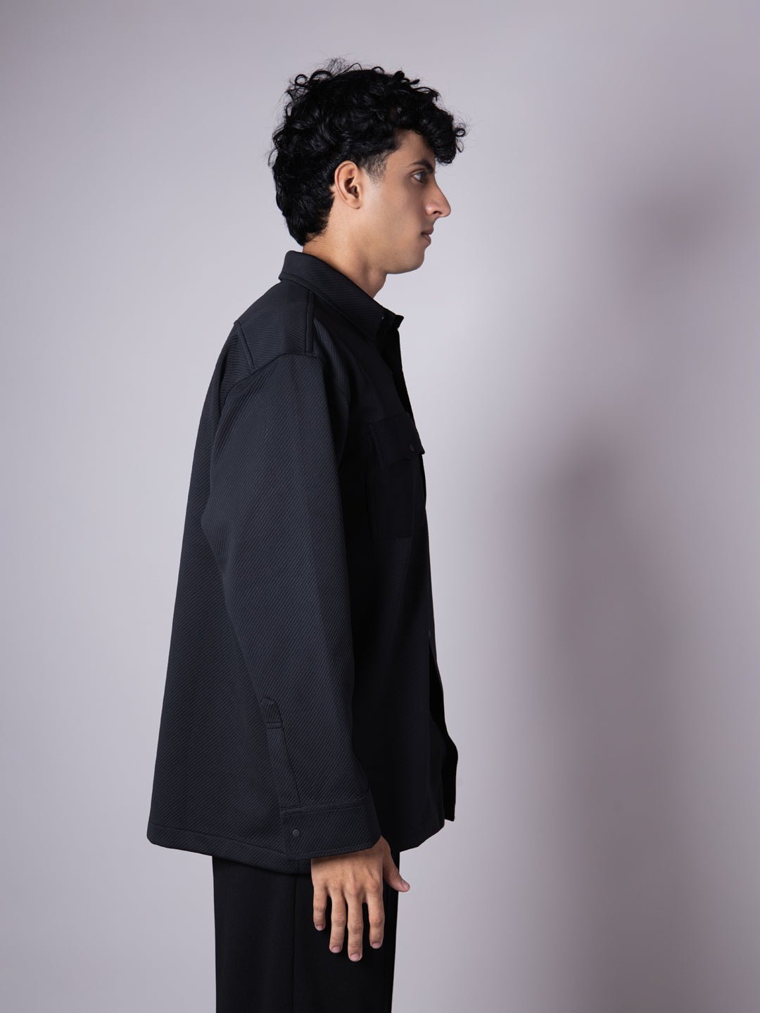 BLACK DOUBLE POCKET TEXTURED SHACKETS - Hophead