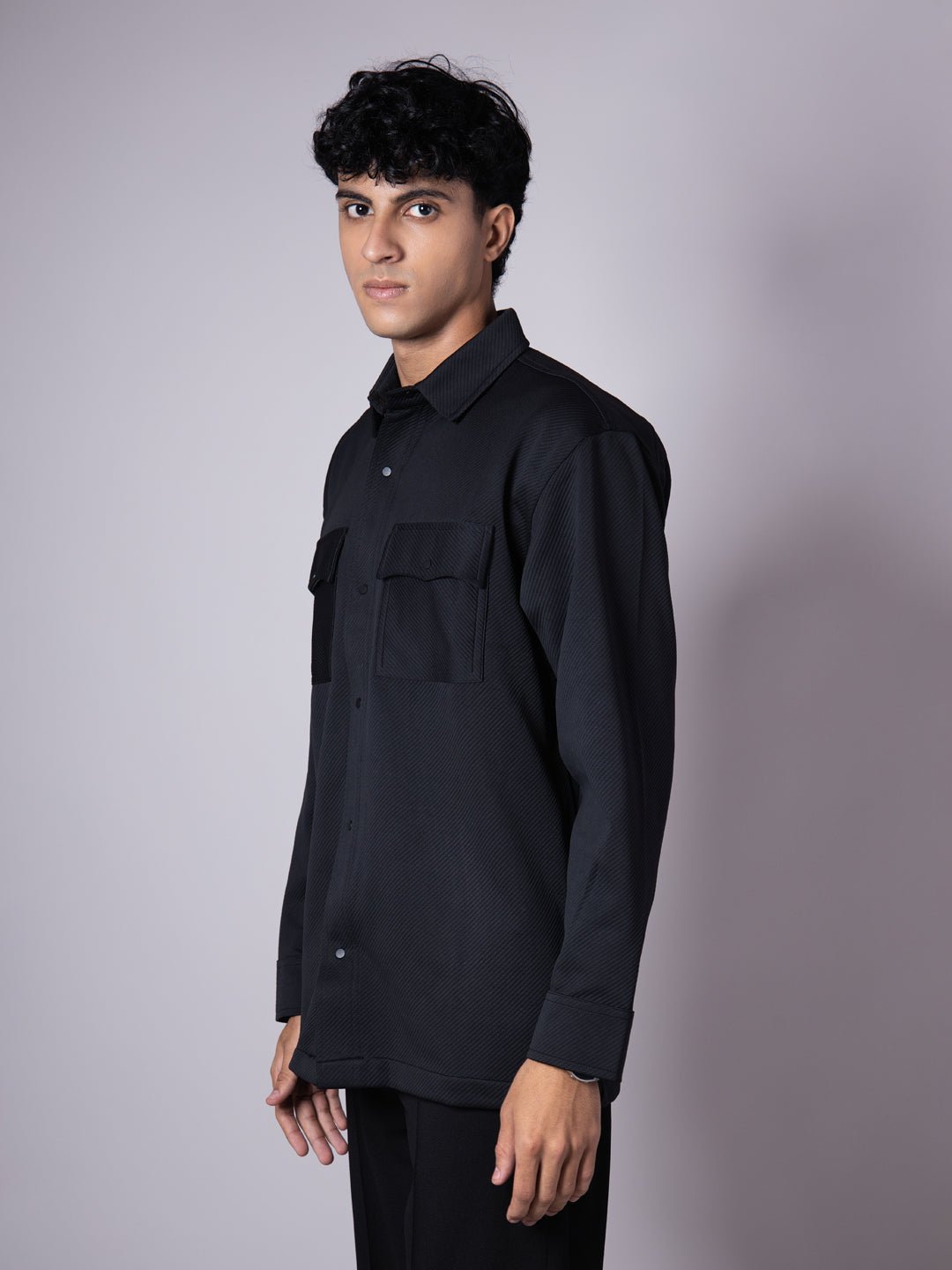 BLACK DOUBLE POCKET TEXTURED SHACKETS - Hophead