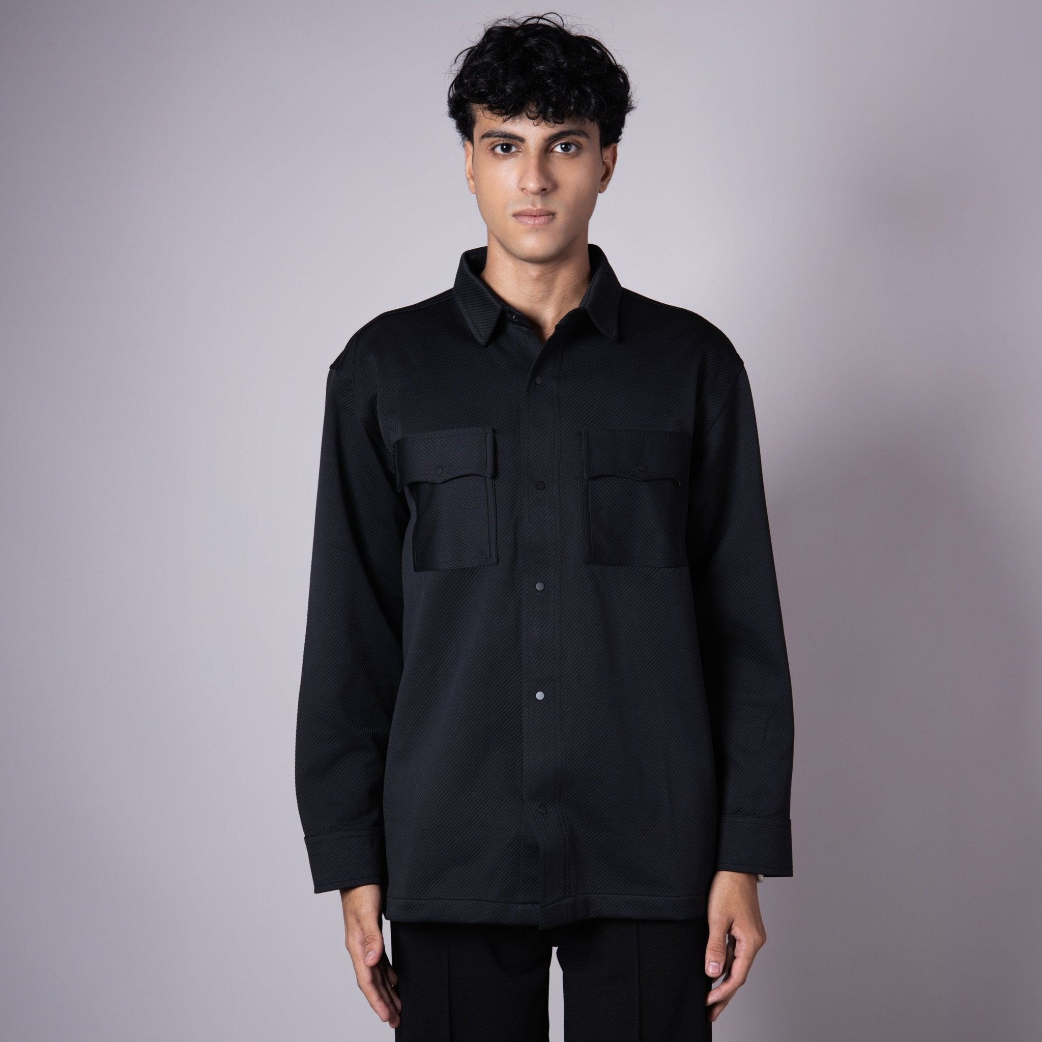 BLACK DOUBLE POCKET TEXTURED SHACKETS - Hophead