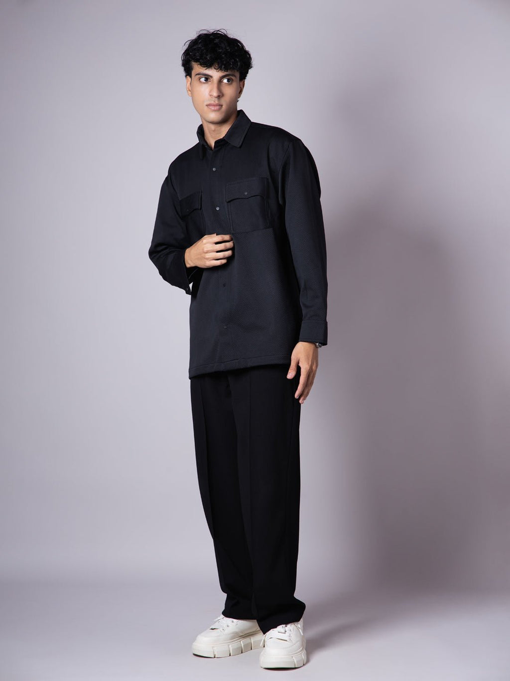 BLACK DOUBLE POCKET TEXTURED SHACKETS - Hophead