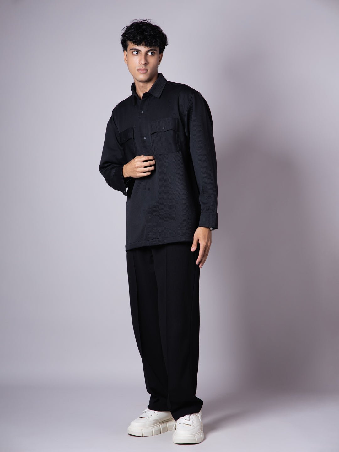 BLACK DOUBLE POCKET TEXTURED SHACKETS - Hophead