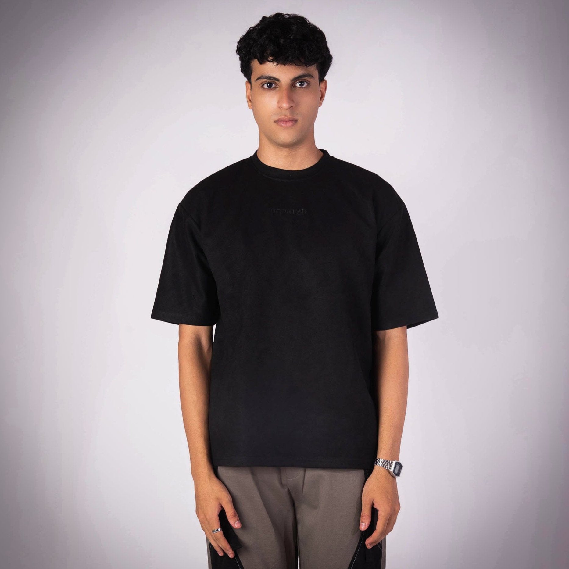 BLACK EMBROIDERED SUEDE T - SHIRT - Hophead