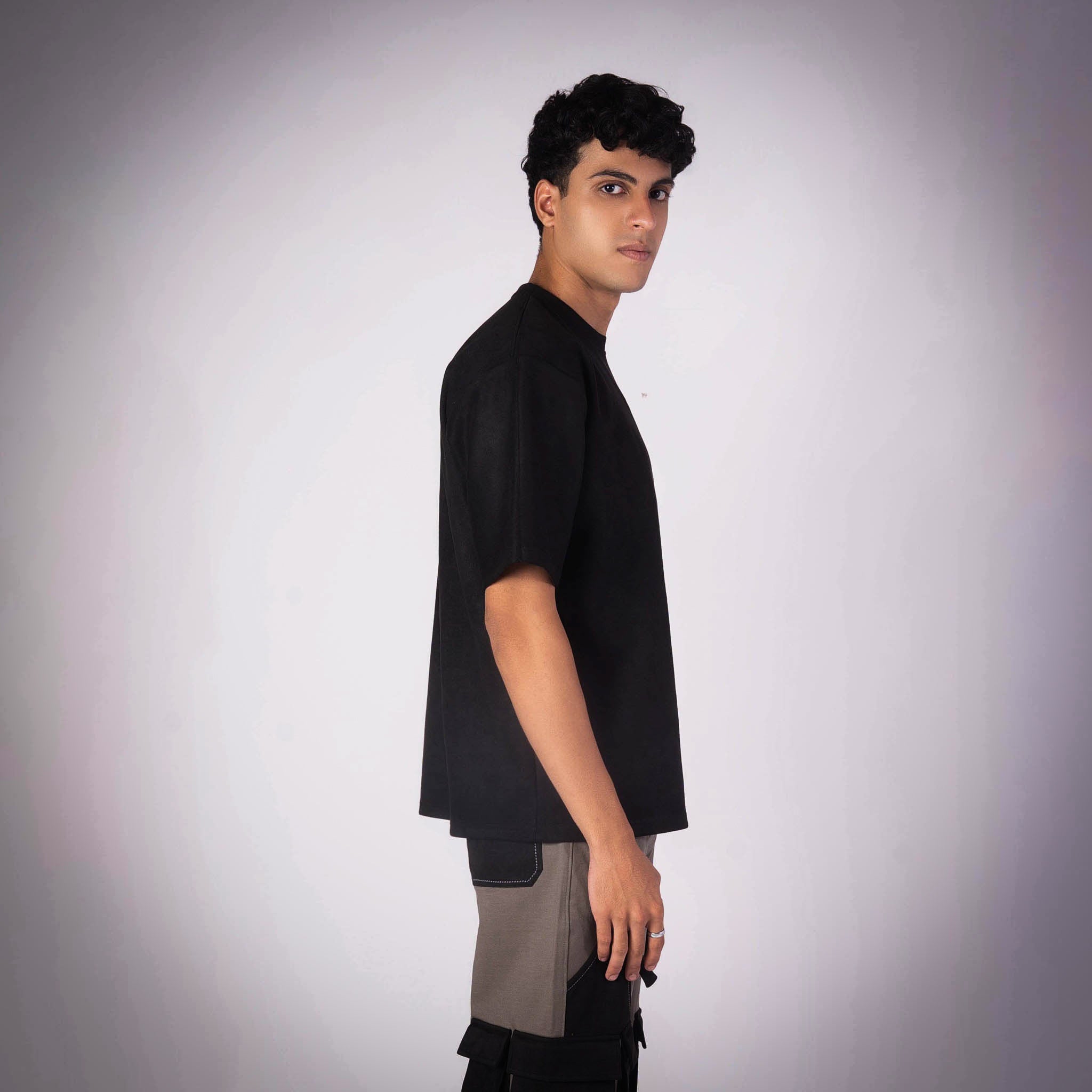 BLACK EMBROIDERED SUEDE T - SHIRT - Hophead