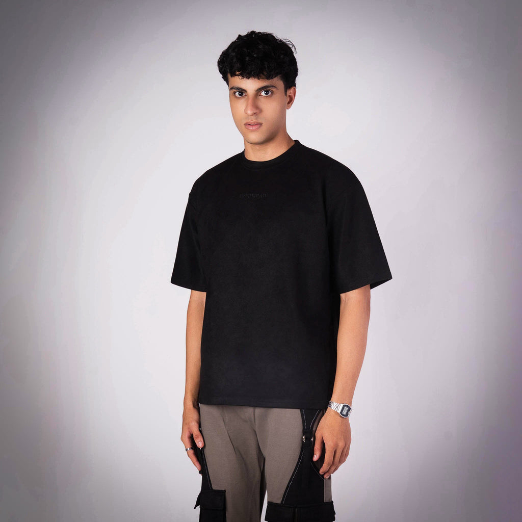 BLACK EMBROIDERED SUEDE T - SHIRT - Hophead