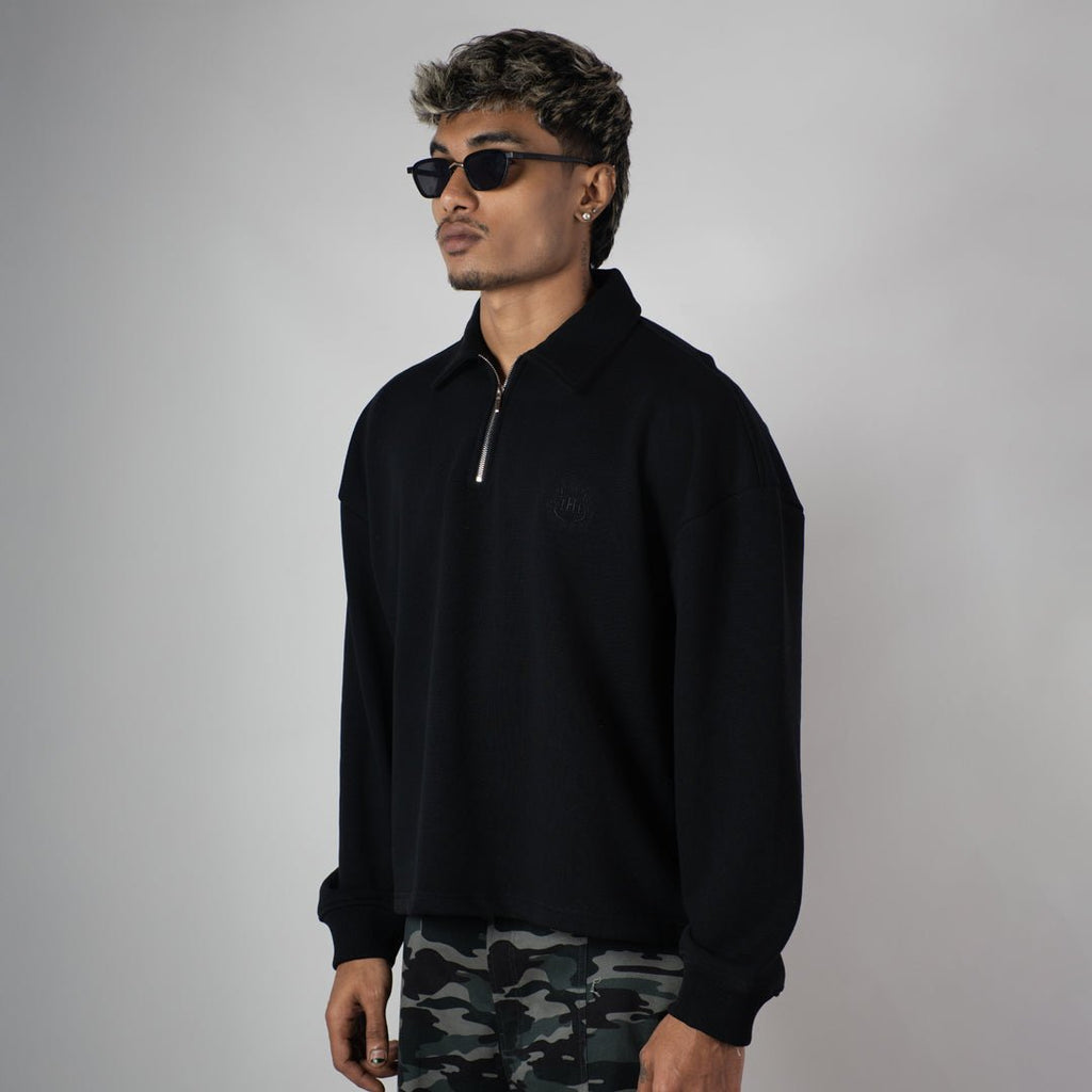 BLACK HALF - ZIPUP PULLOVER POLO - Hophead