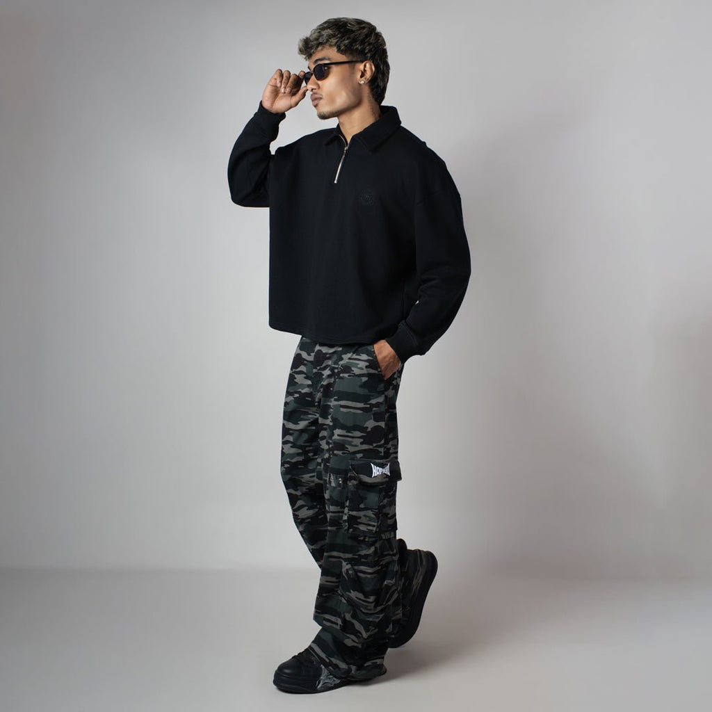 BLACK HALF - ZIPUP PULLOVER POLO - Hophead