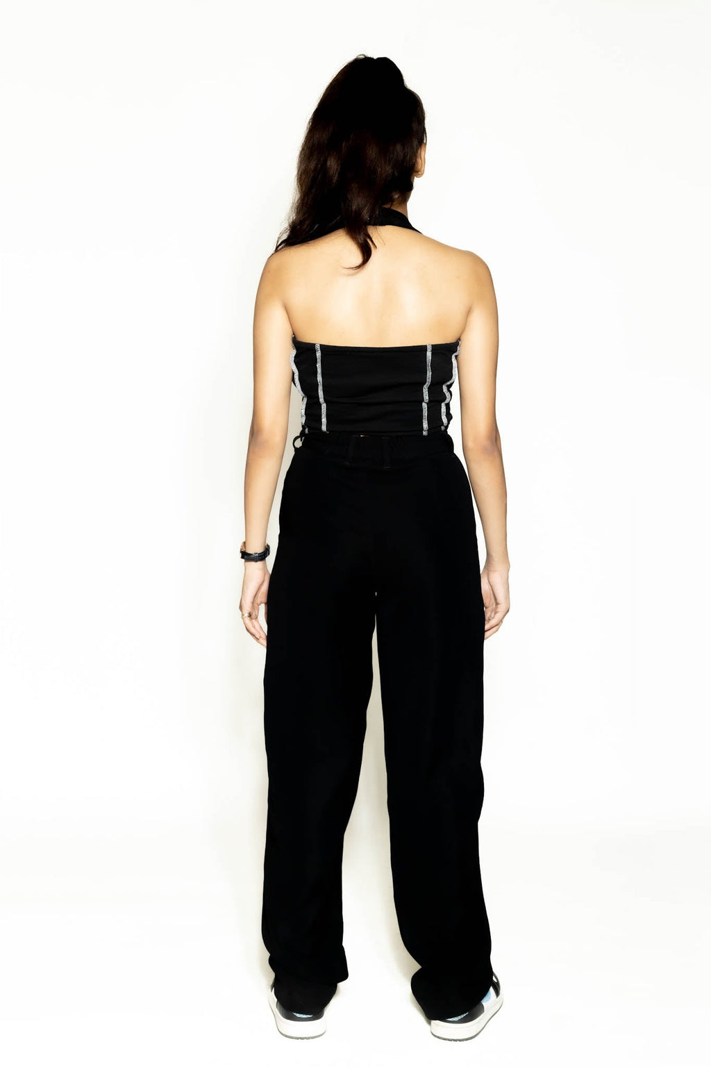 BLACK HALTER NECK STITCH - LINE TOP - Hophead