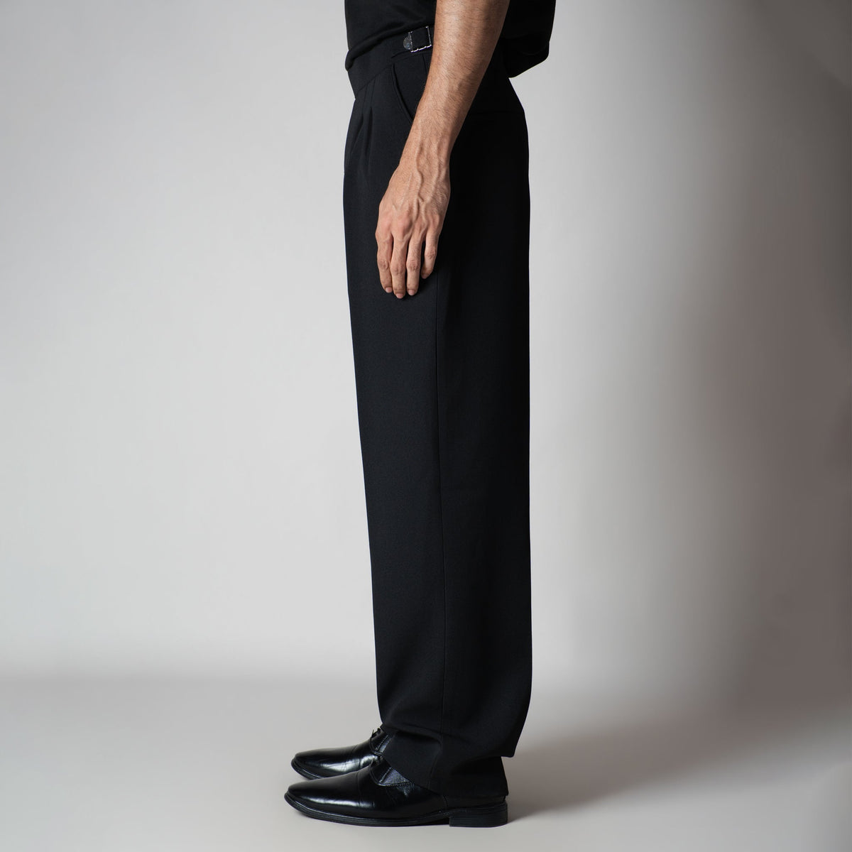 BLACK LONG FLAP BELT TROUSER - Hophead