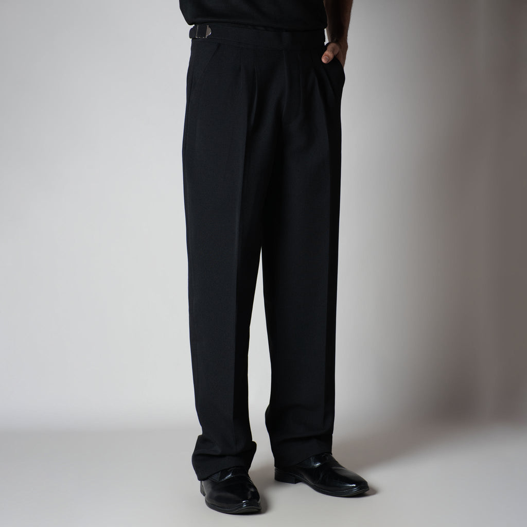 BLACK LONG FLAP BELT TROUSER - Hophead