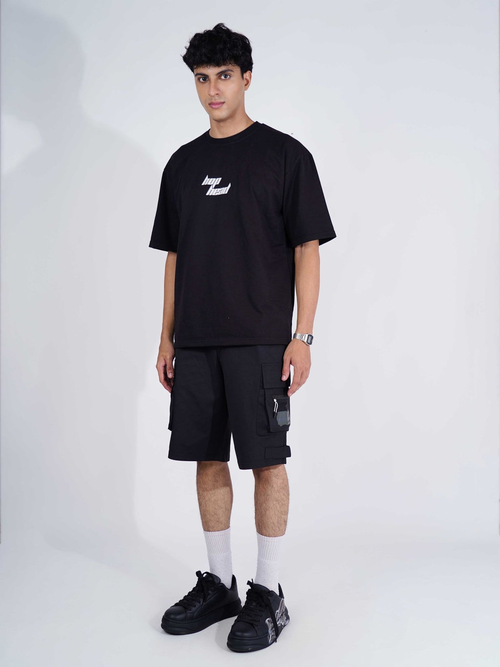 BLACK MILITARY CARGO OVERSIZED SHORTS - Hophead