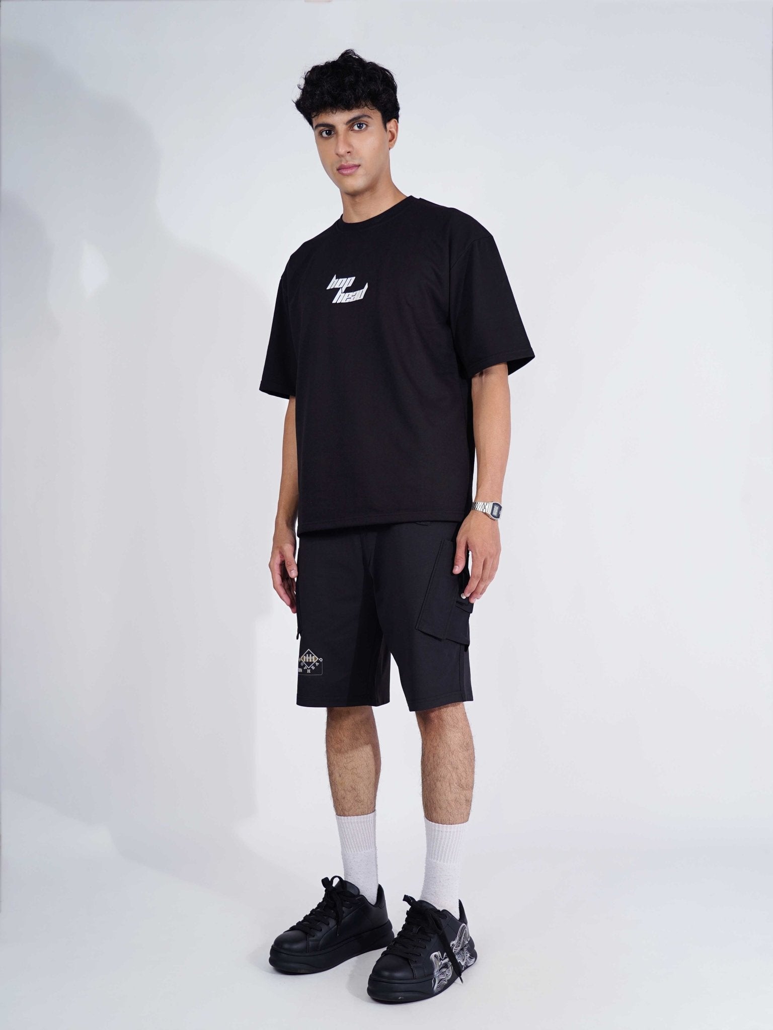 BLACK MULTI POCKET OVERSIZED SHORTS - Hophead