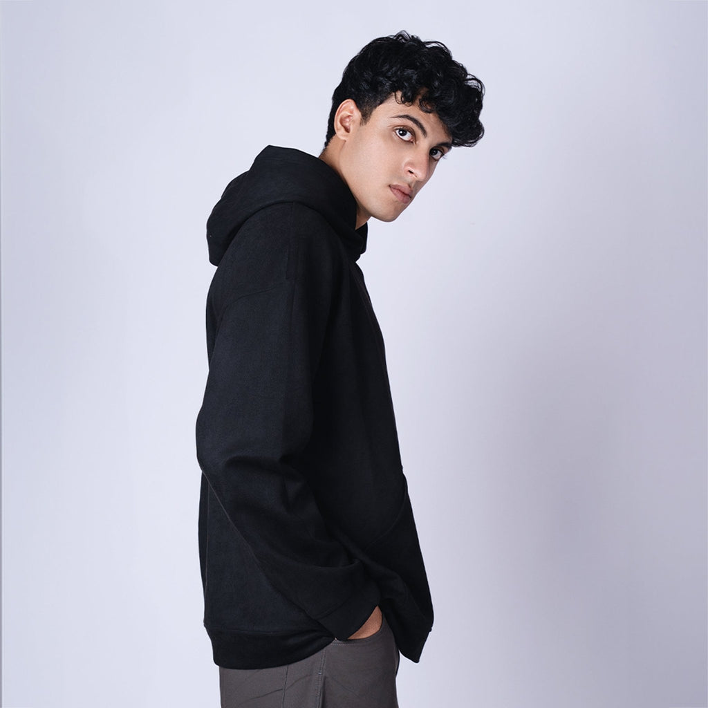 BLACK OVERSIZED SUEDE HOODIE - Hophead