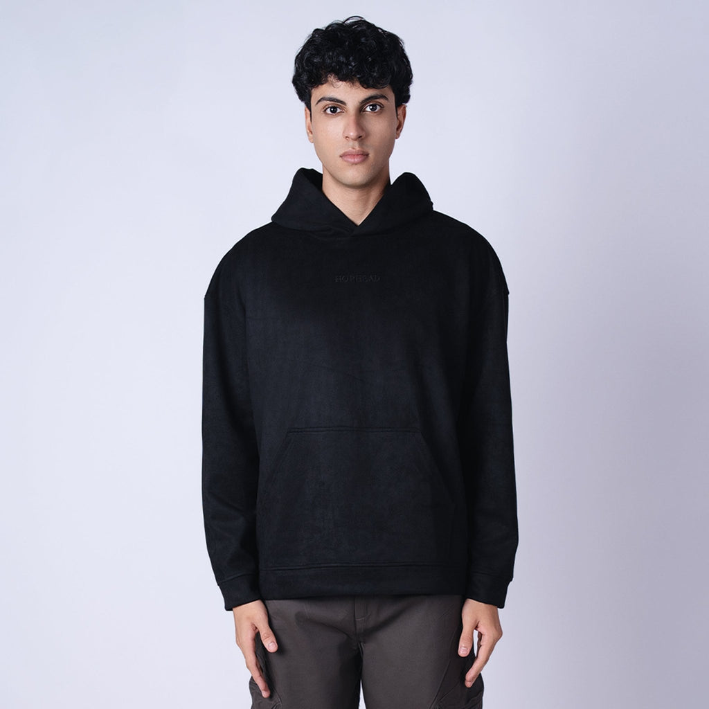BLACK OVERSIZED SUEDE HOODIE - Hophead