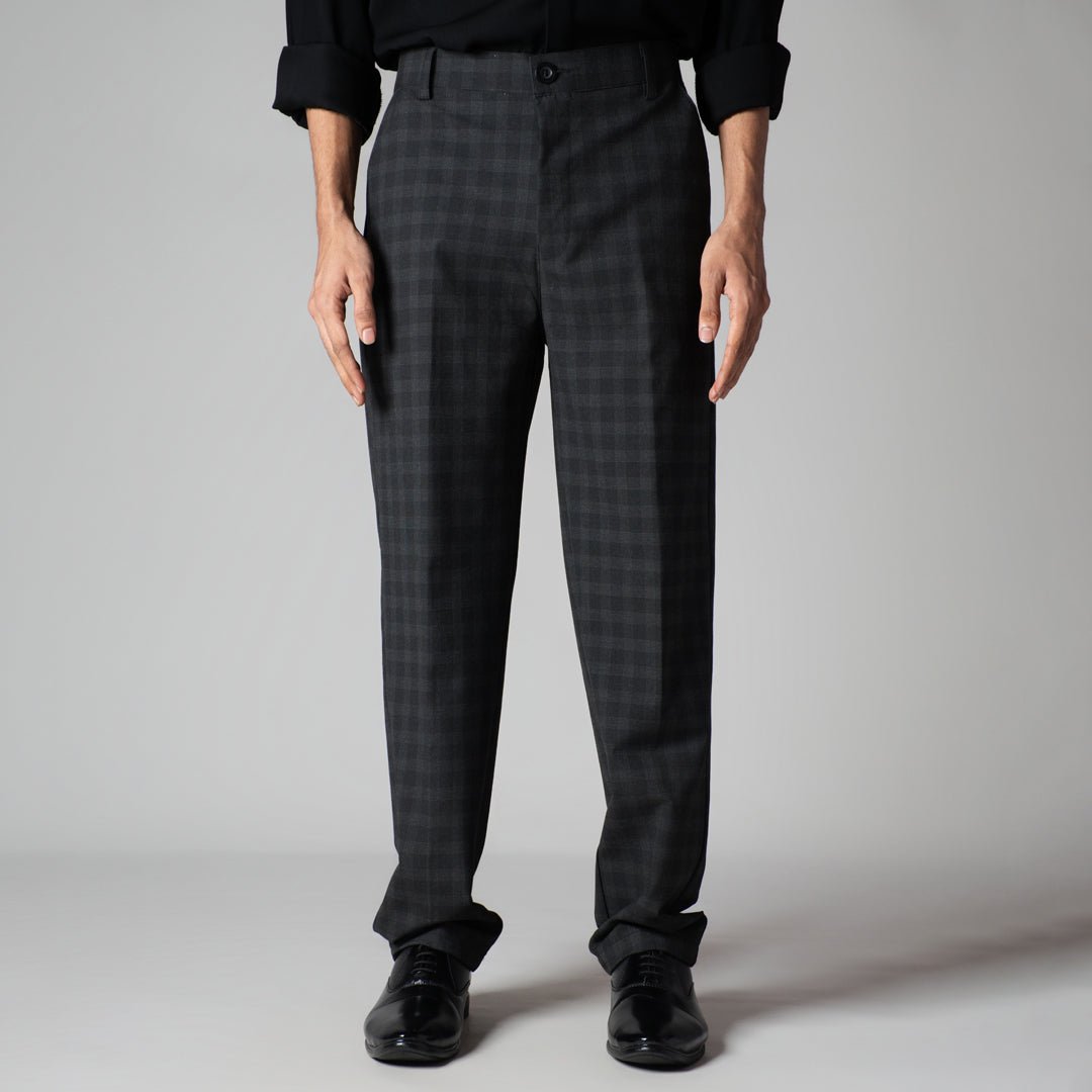 BLACK PLAID REGULAR FIT TROUSER - Hophead