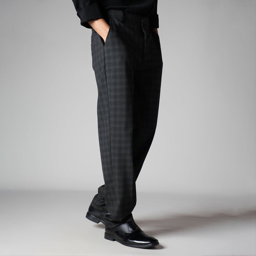 BLACK PLAID REGULAR FIT TROUSER - Hophead