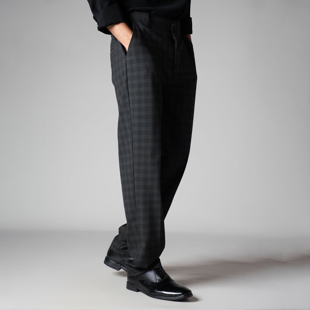 BLACK PLAID REGULAR FIT TROUSER - Hophead