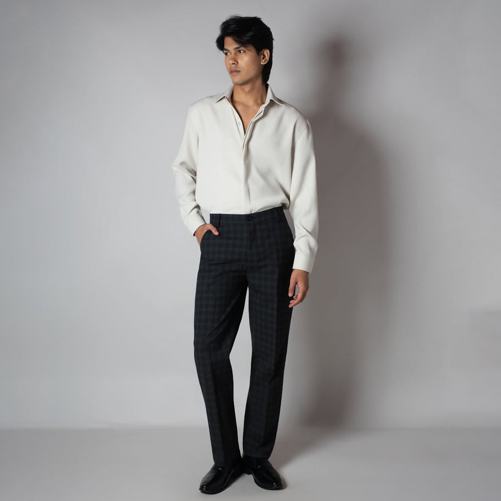 BLACK PLAID REGULAR FIT TROUSER - Hophead